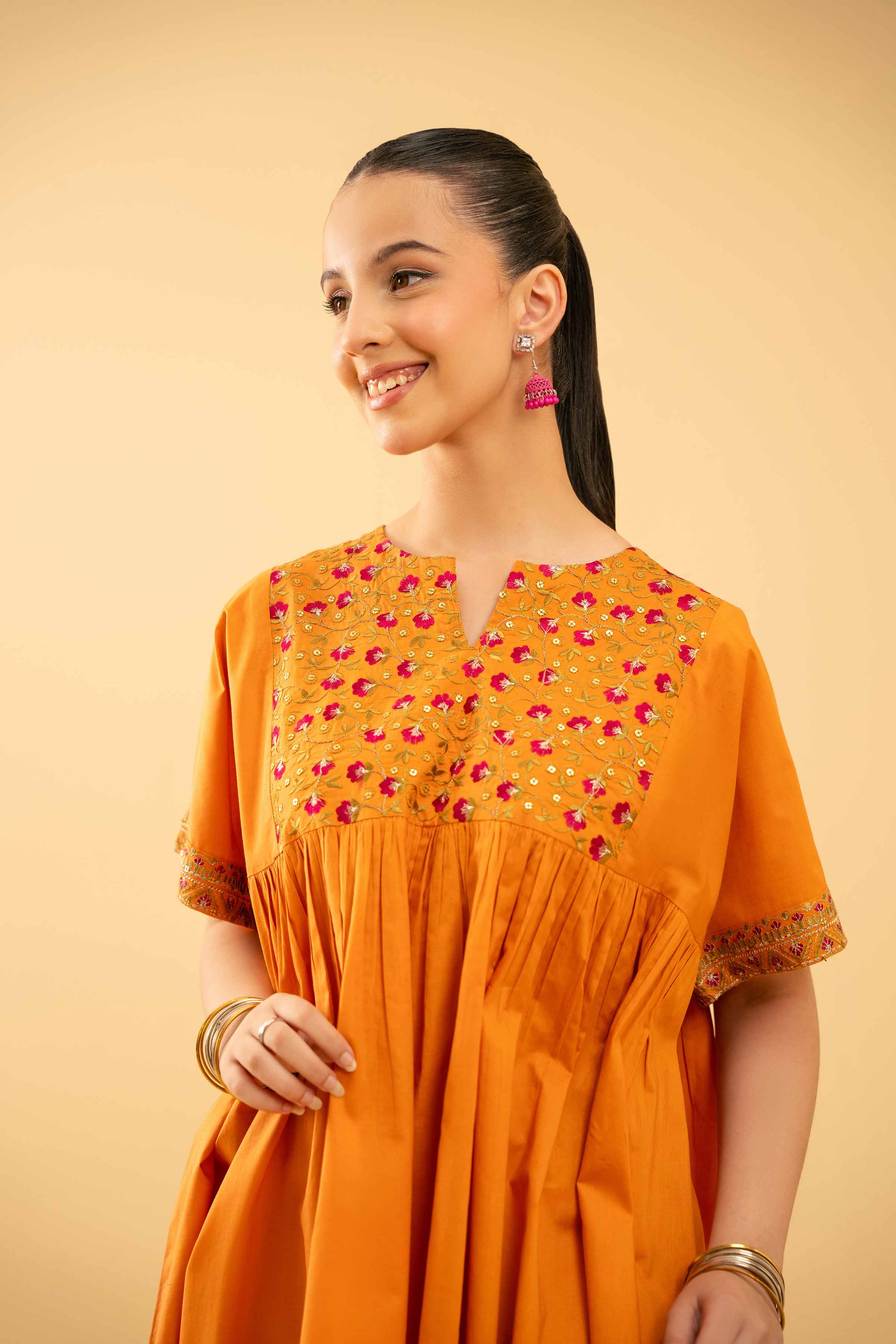 NishatUK - Orange Embroidered Cambric 1-piece ready to wear Tunic