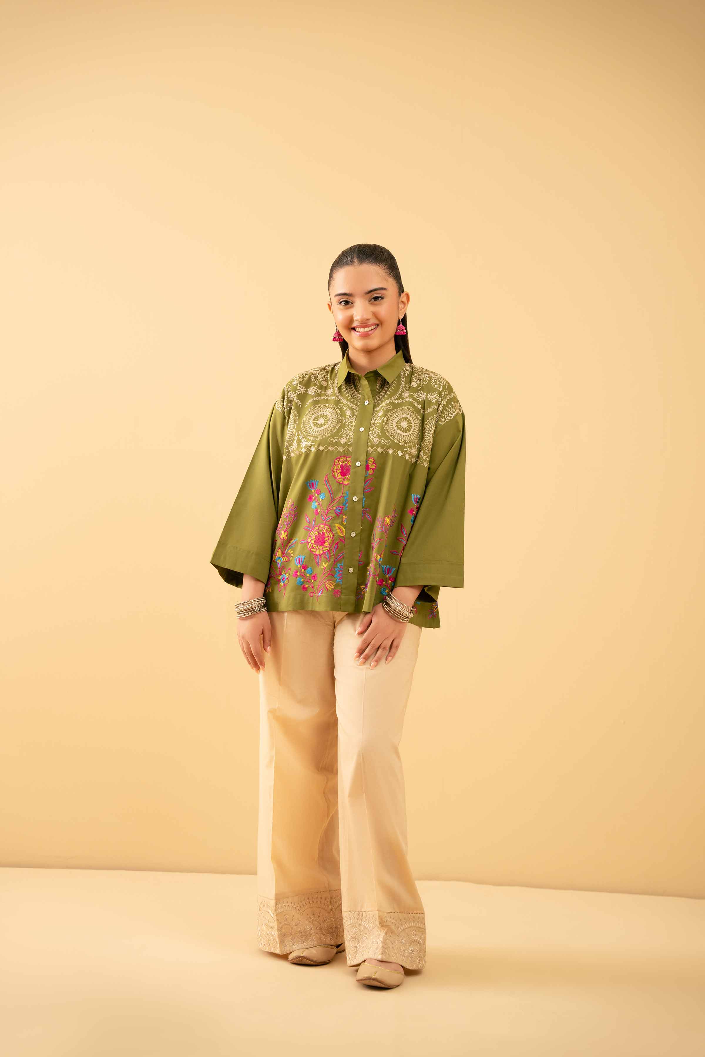 NishatUK - Green Embroidered Cambric 1-piece ready to wear Tunic