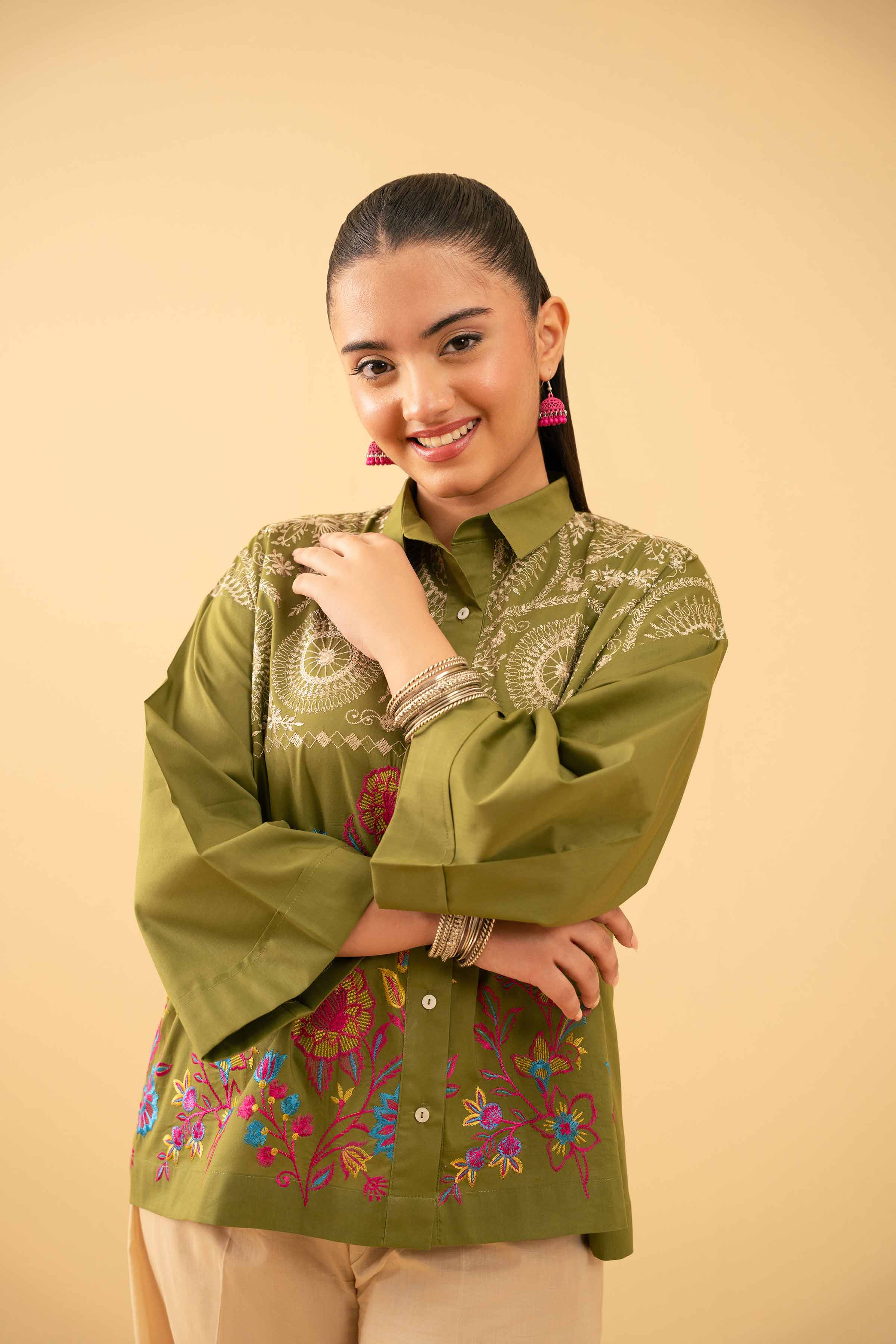 NishatUK - Green Embroidered Cambric 1-piece ready to wear Tunic