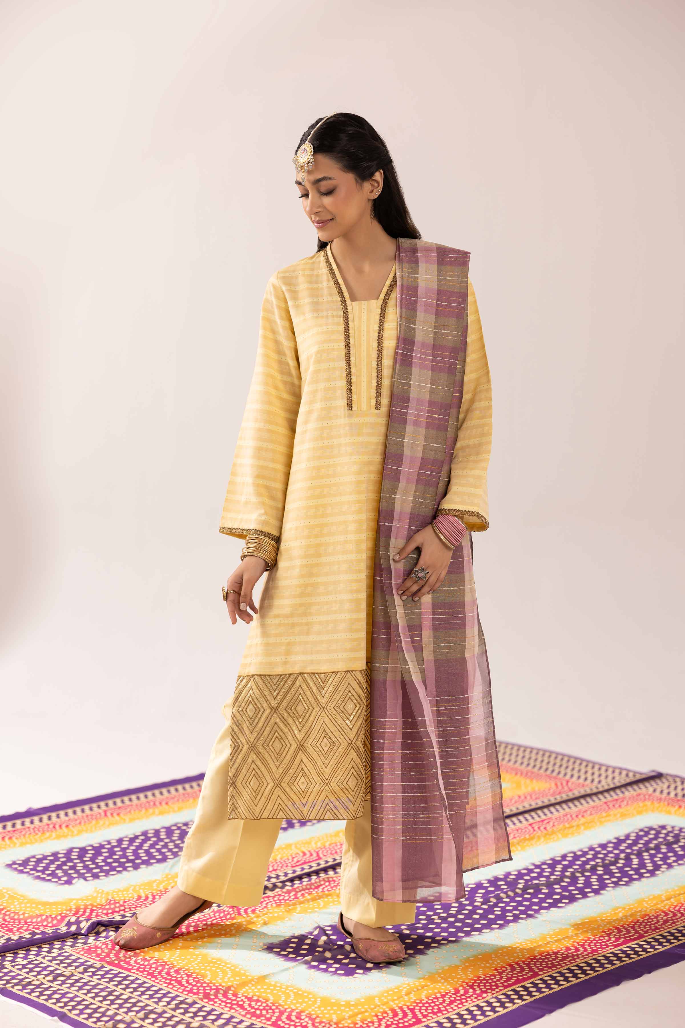 NishatUK - Yellow Embroidered Jacquard 3-piece ready to wear Suit