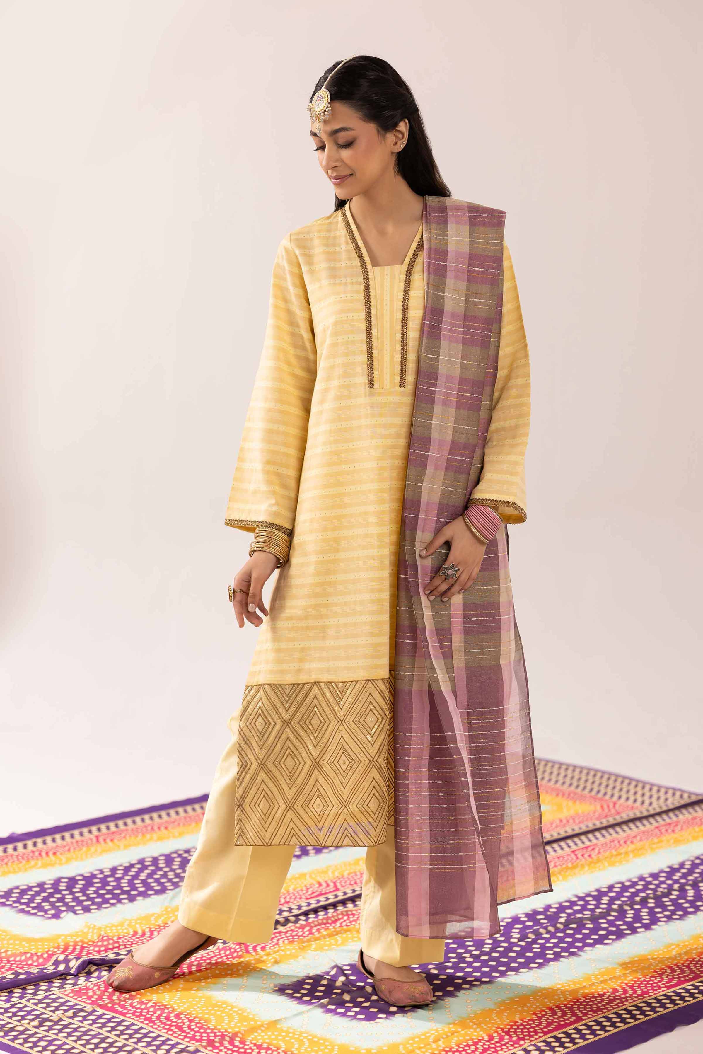 NishatUK - Yellow Embroidered Jacquard 3-piece ready to wear Suit