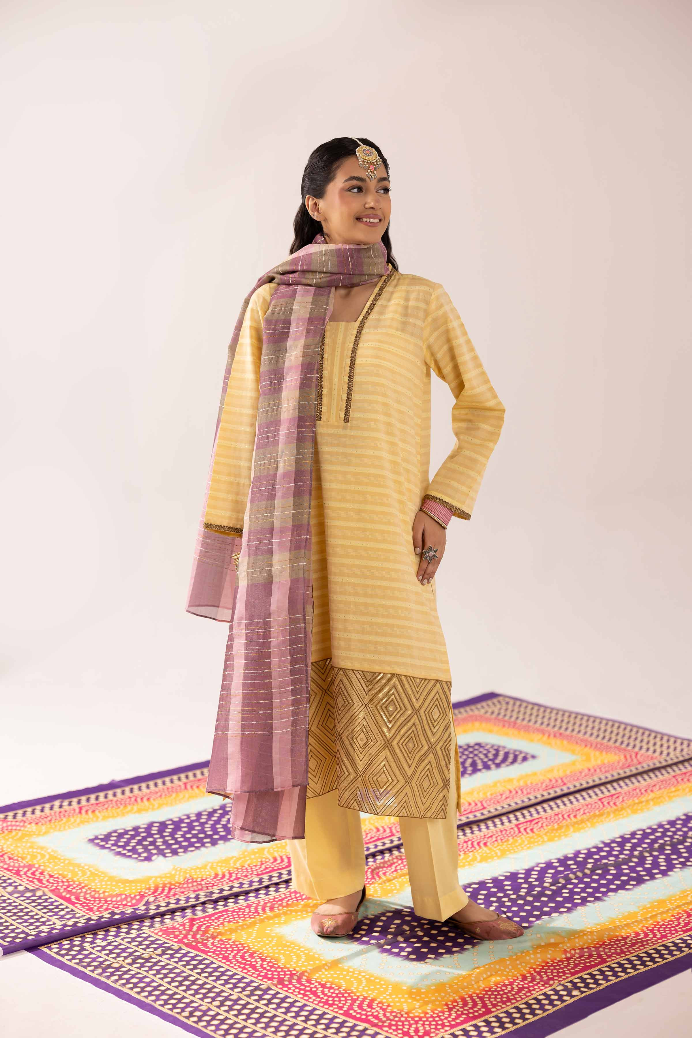 NishatUK - Yellow Embroidered Jacquard 3-piece ready to wear Suit
