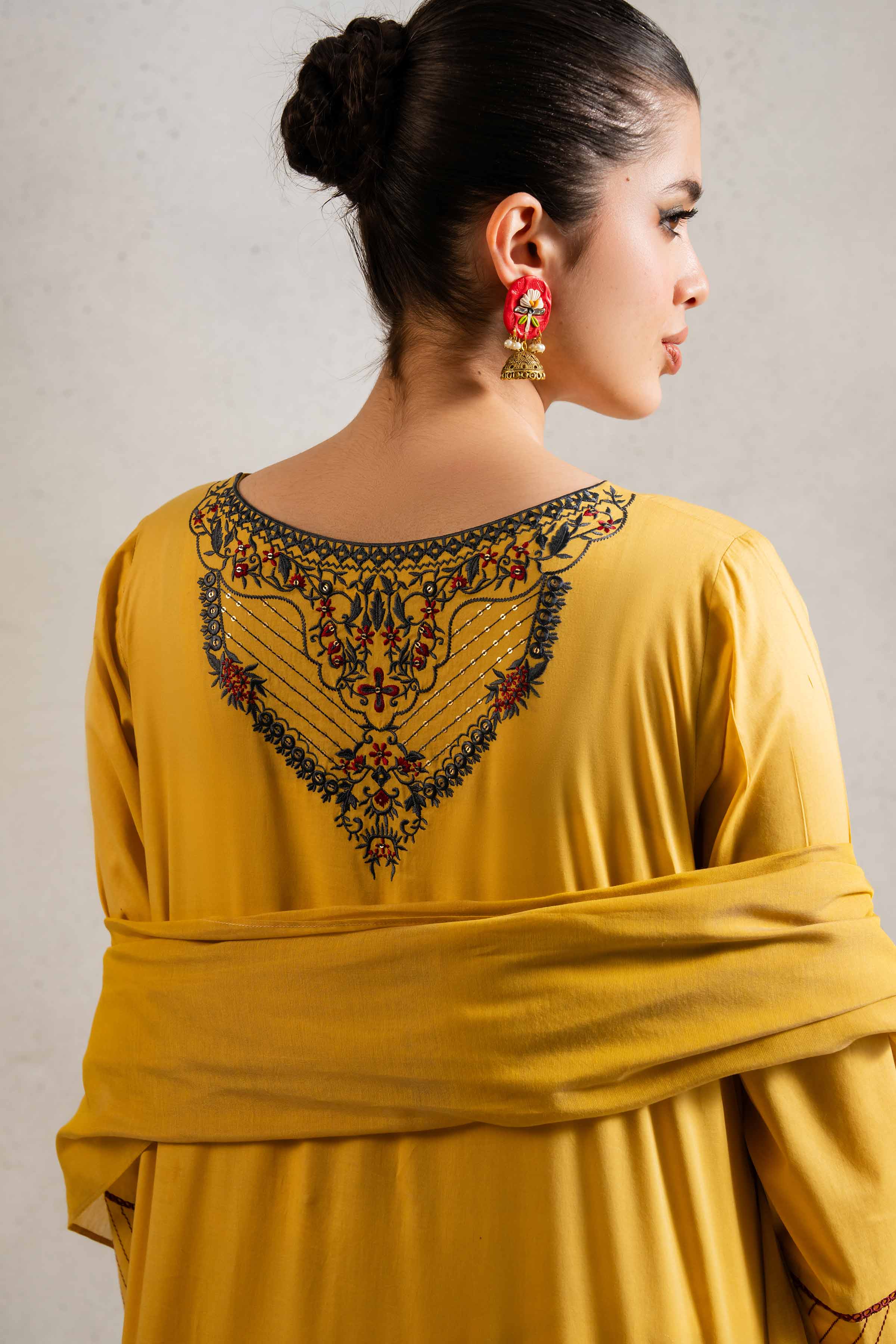 NishatUK - Mustard Embroidered Cambric 3-piece ready to wear Suit