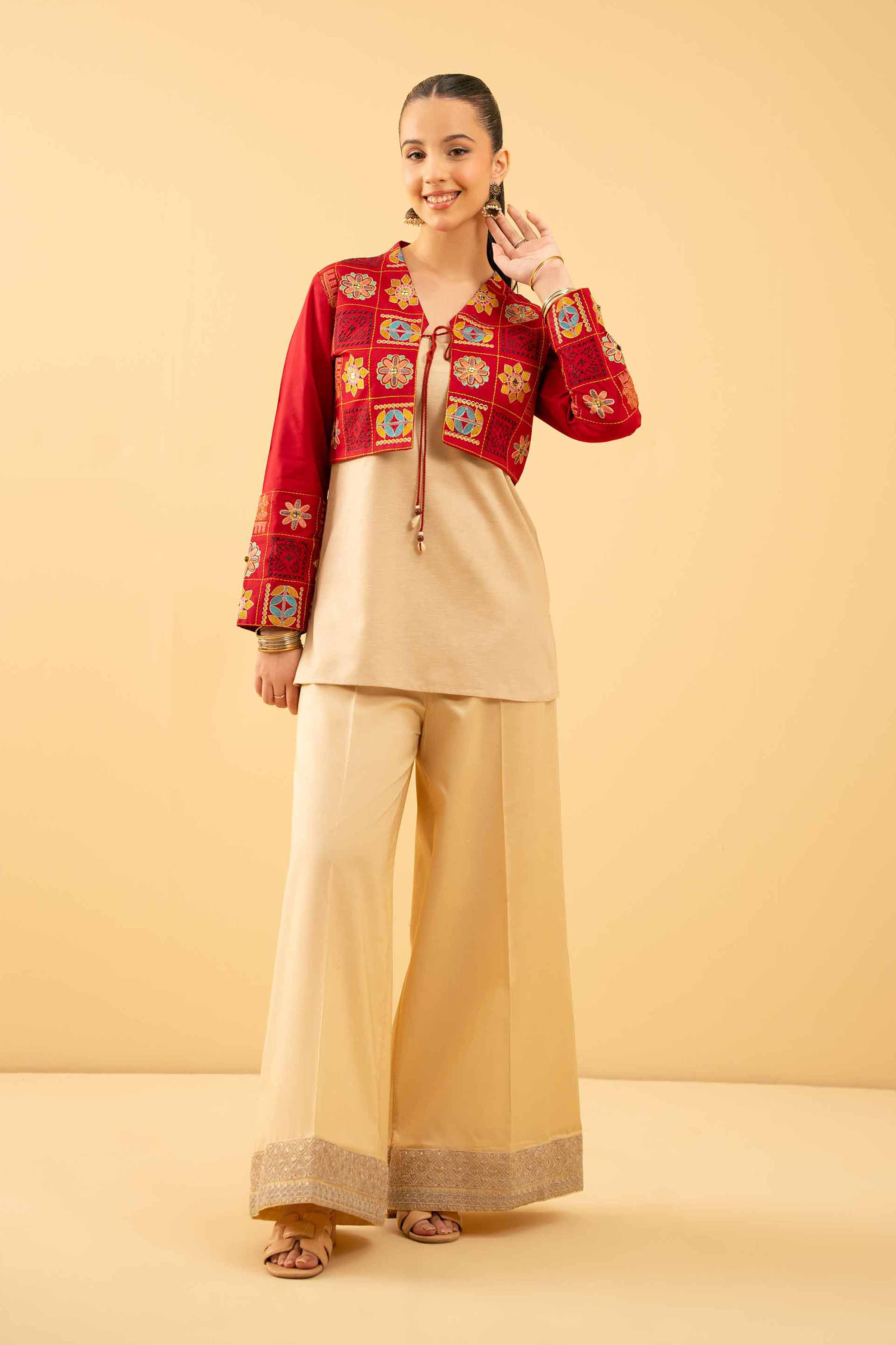NishatUK - Red Embroidered Cambric 1-piece ready to wear Jacket
