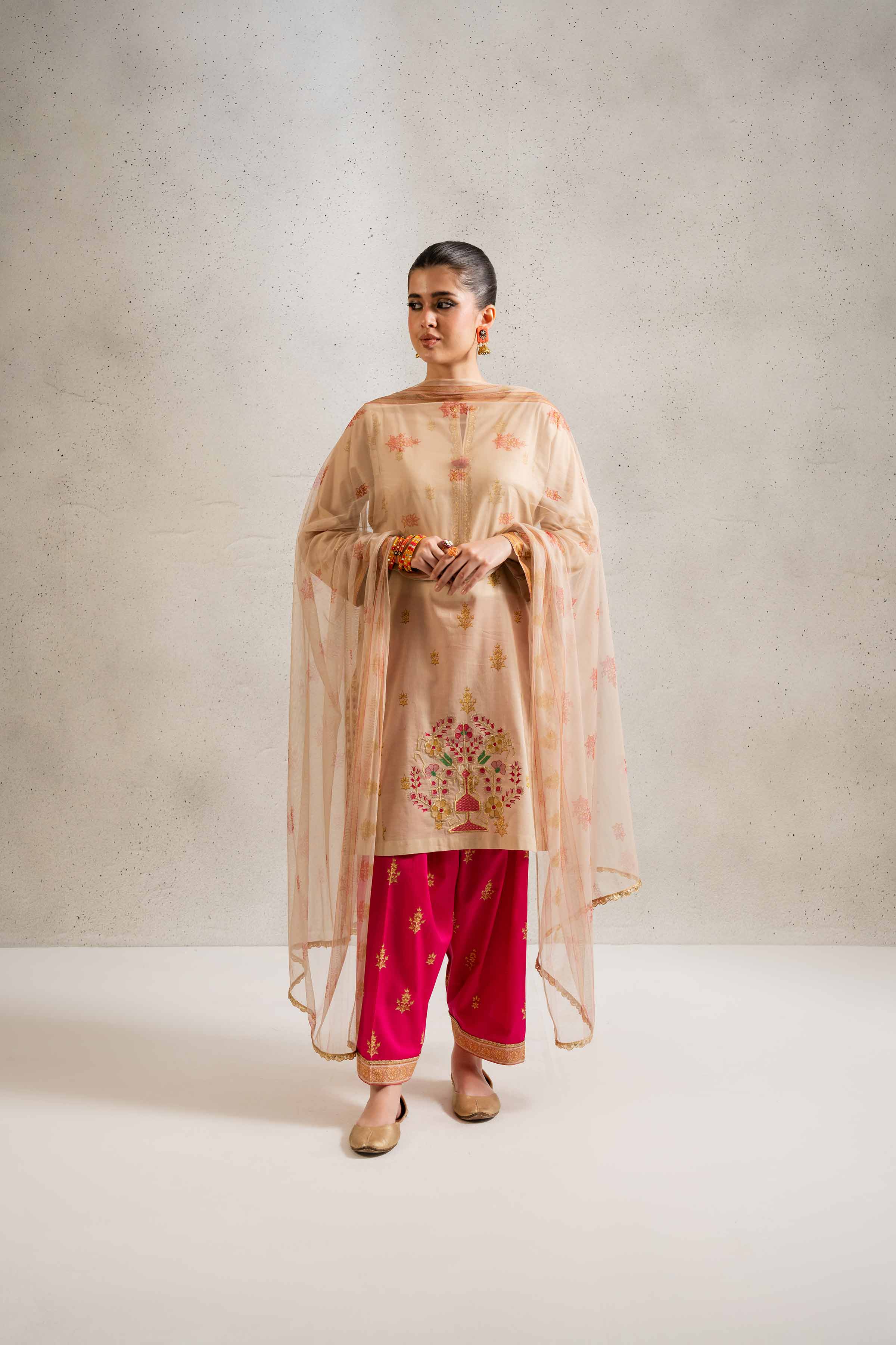 NishatUK - Beige Embroidered Lawn 3-piece ready to wear Suit