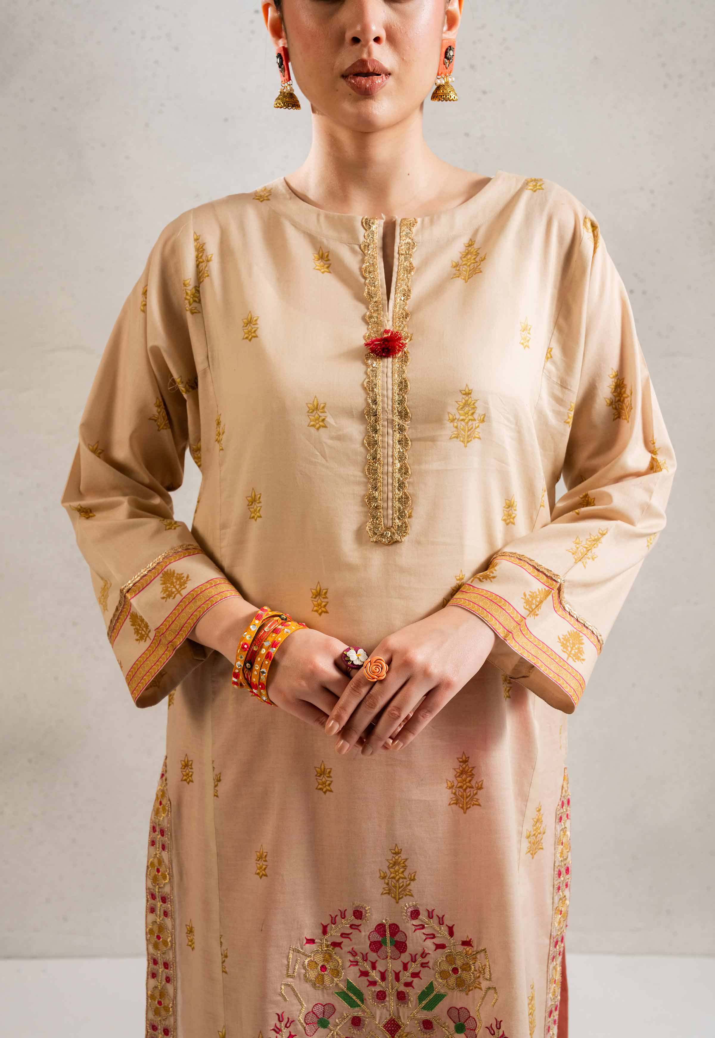 NishatUK - Beige Embroidered Lawn 3-piece ready to wear Suit