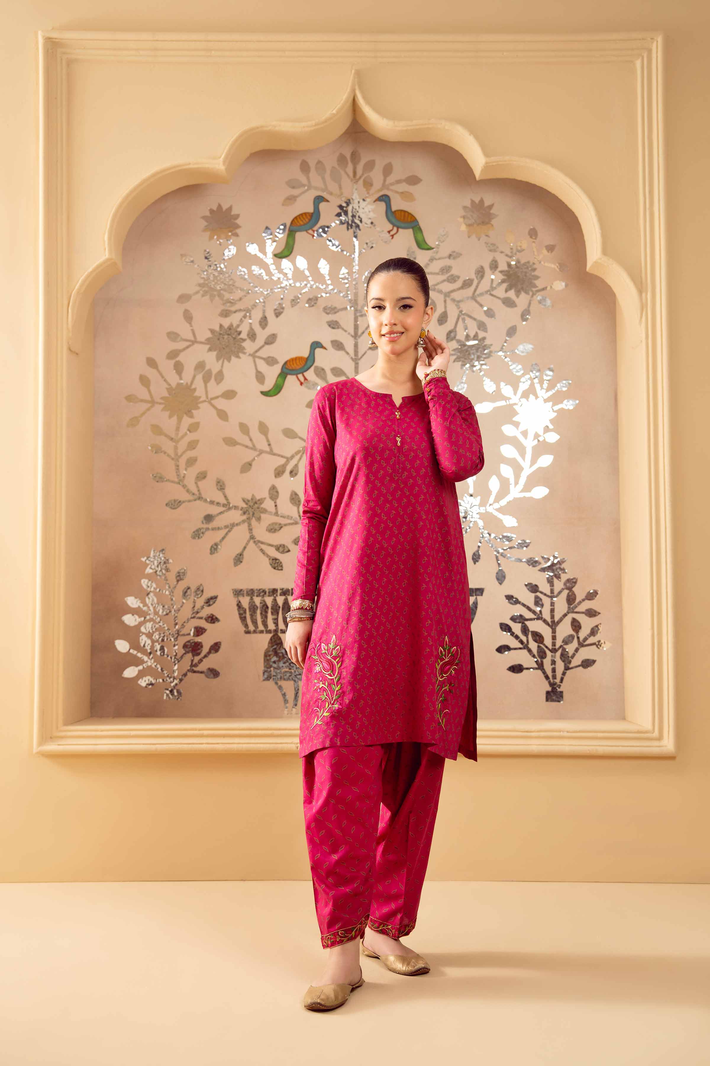 NishatUK - Shocking Pink Embroidered Lawn 2-piece ready to wear Dress