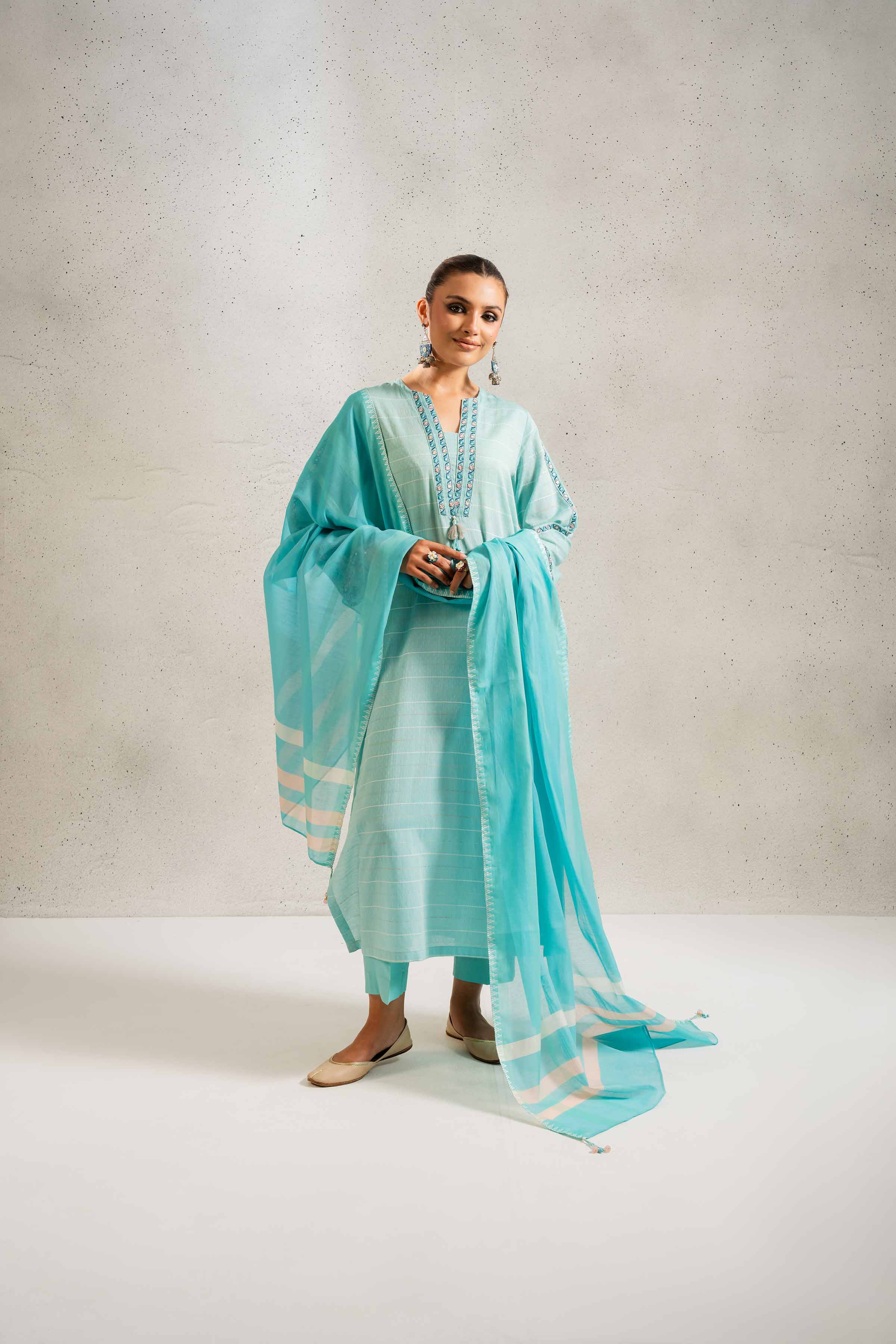 NishatUK - Aqua Embroidered Jacquard 3-piece ready to wear Suit