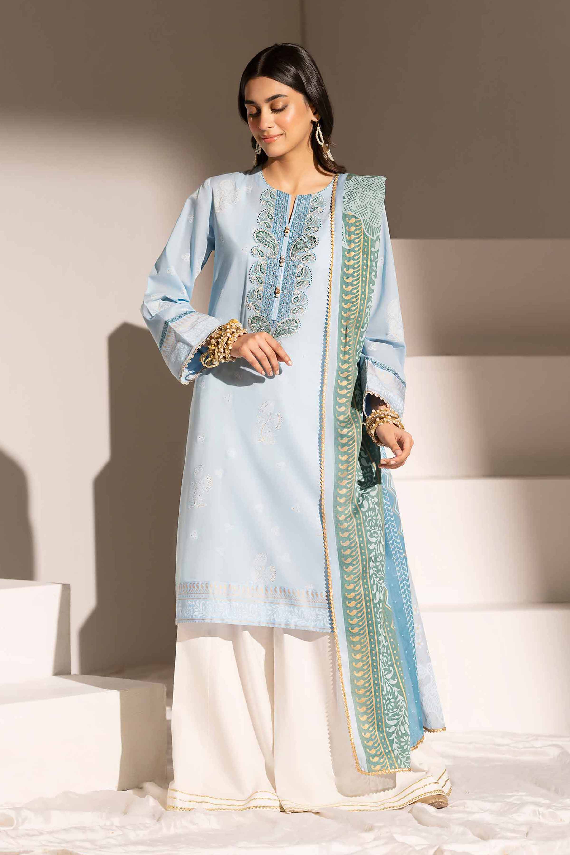 NishatUK - Sky Blue Embroidered Lawn 2-piece ready to wear Dress