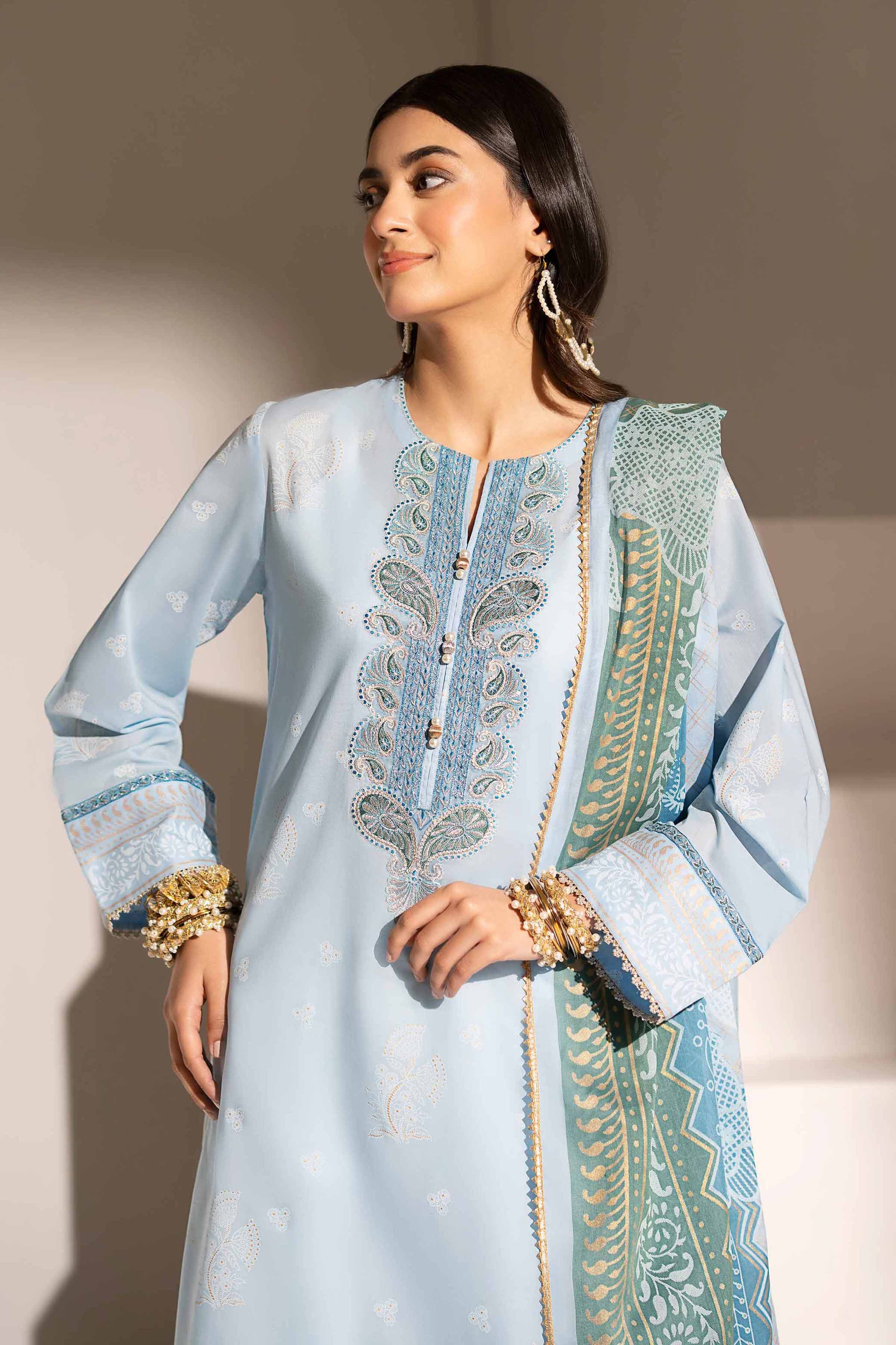 NishatUK - Sky Blue Embroidered Lawn 2-piece ready to wear Dress