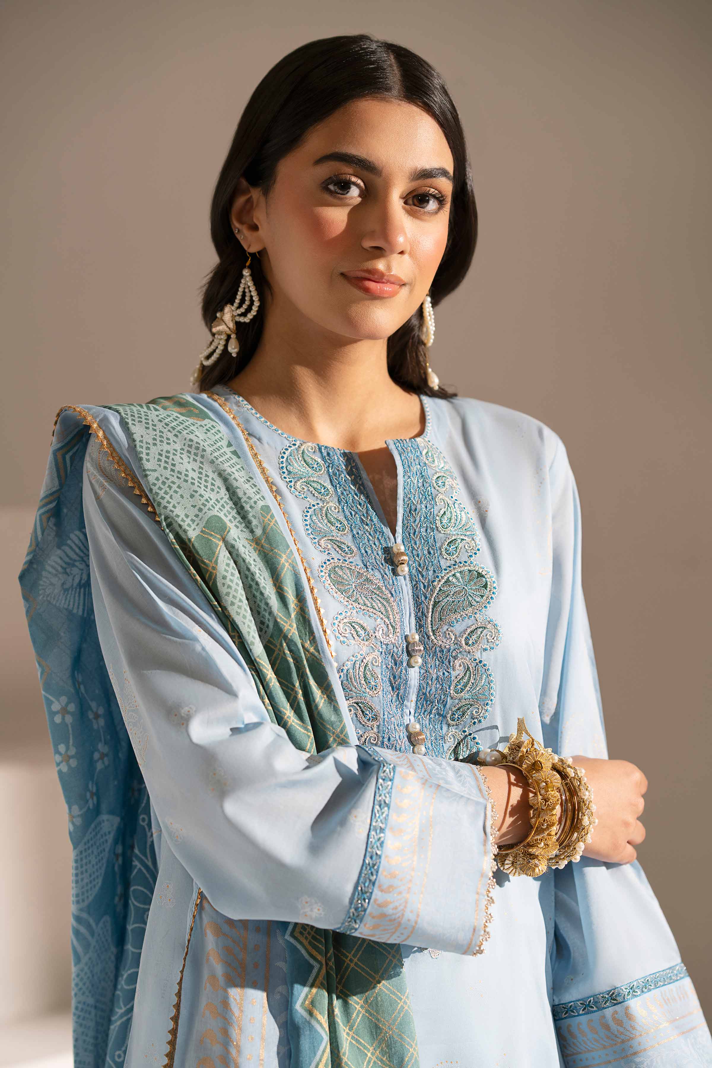 NishatUK - Sky Blue Embroidered Lawn 2-piece ready to wear Dress