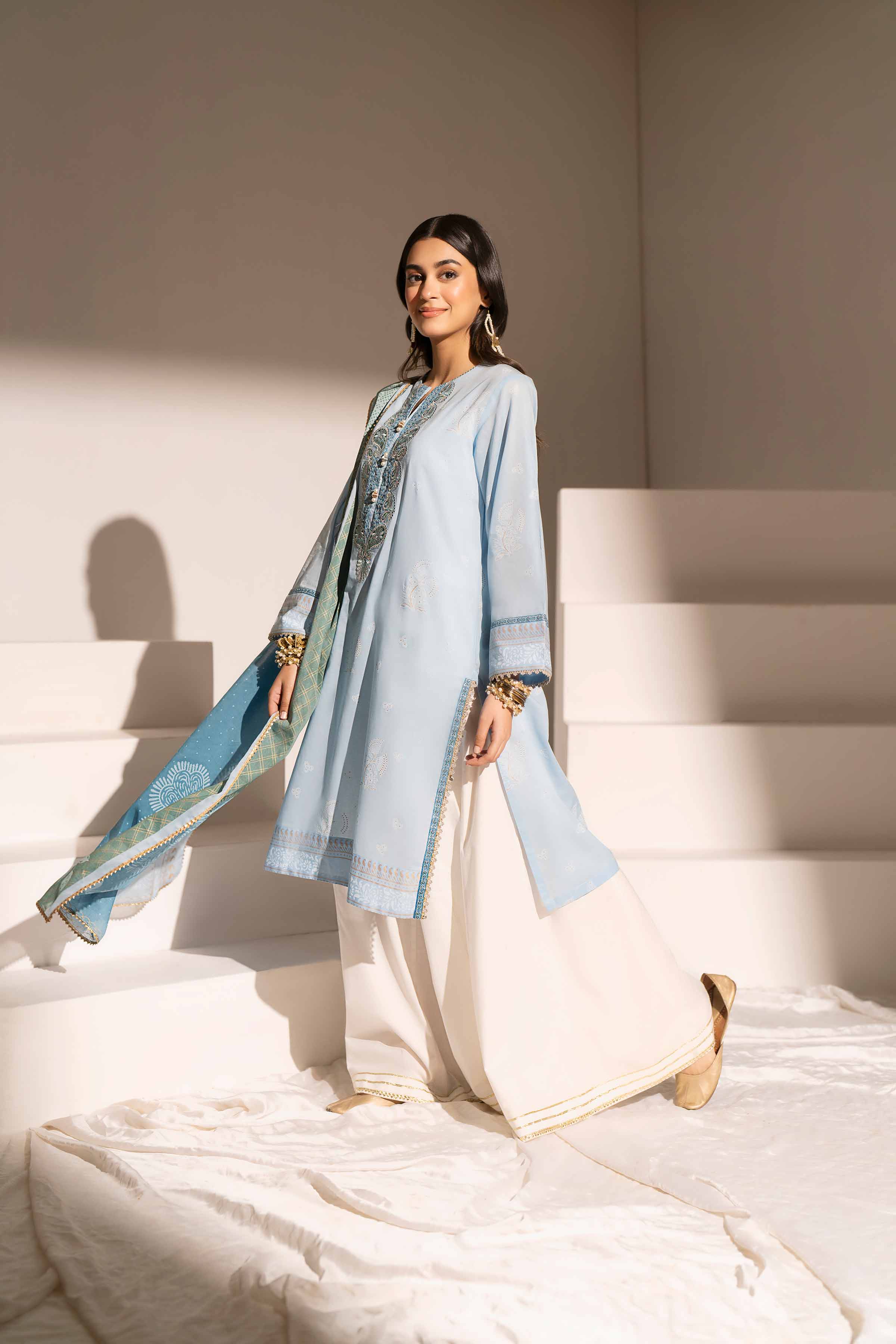 NishatUK - Sky Blue Embroidered Lawn 2-piece ready to wear Dress