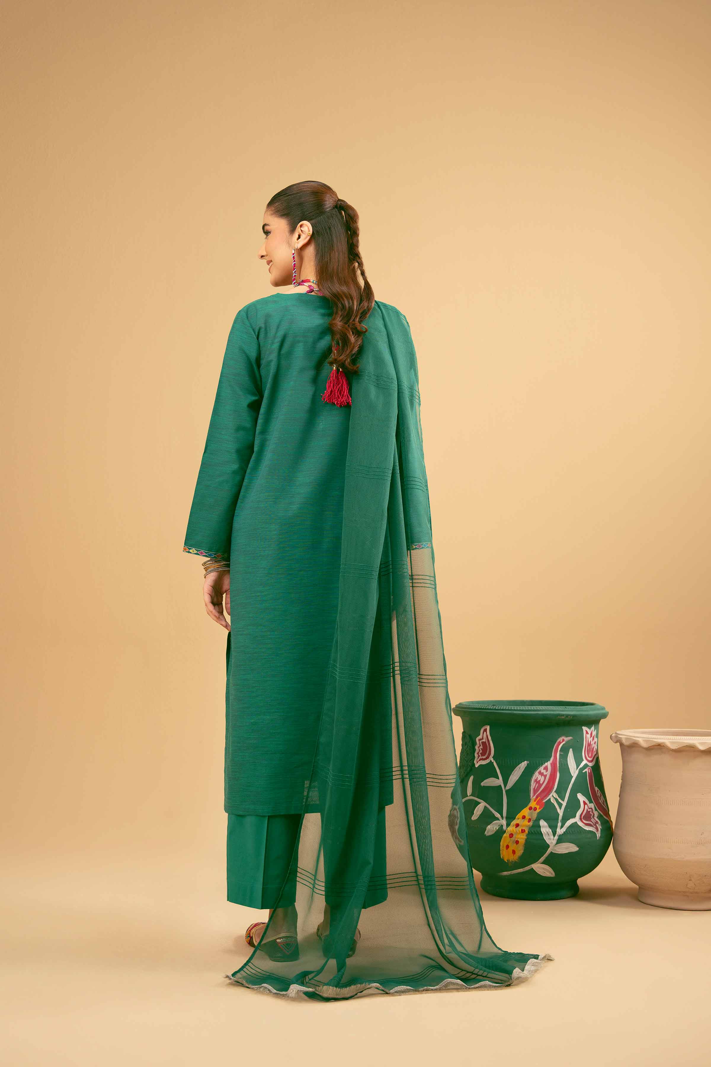 NishatUK - Green Embroidered Yarn Dyed 3-piece ready to wear Suit