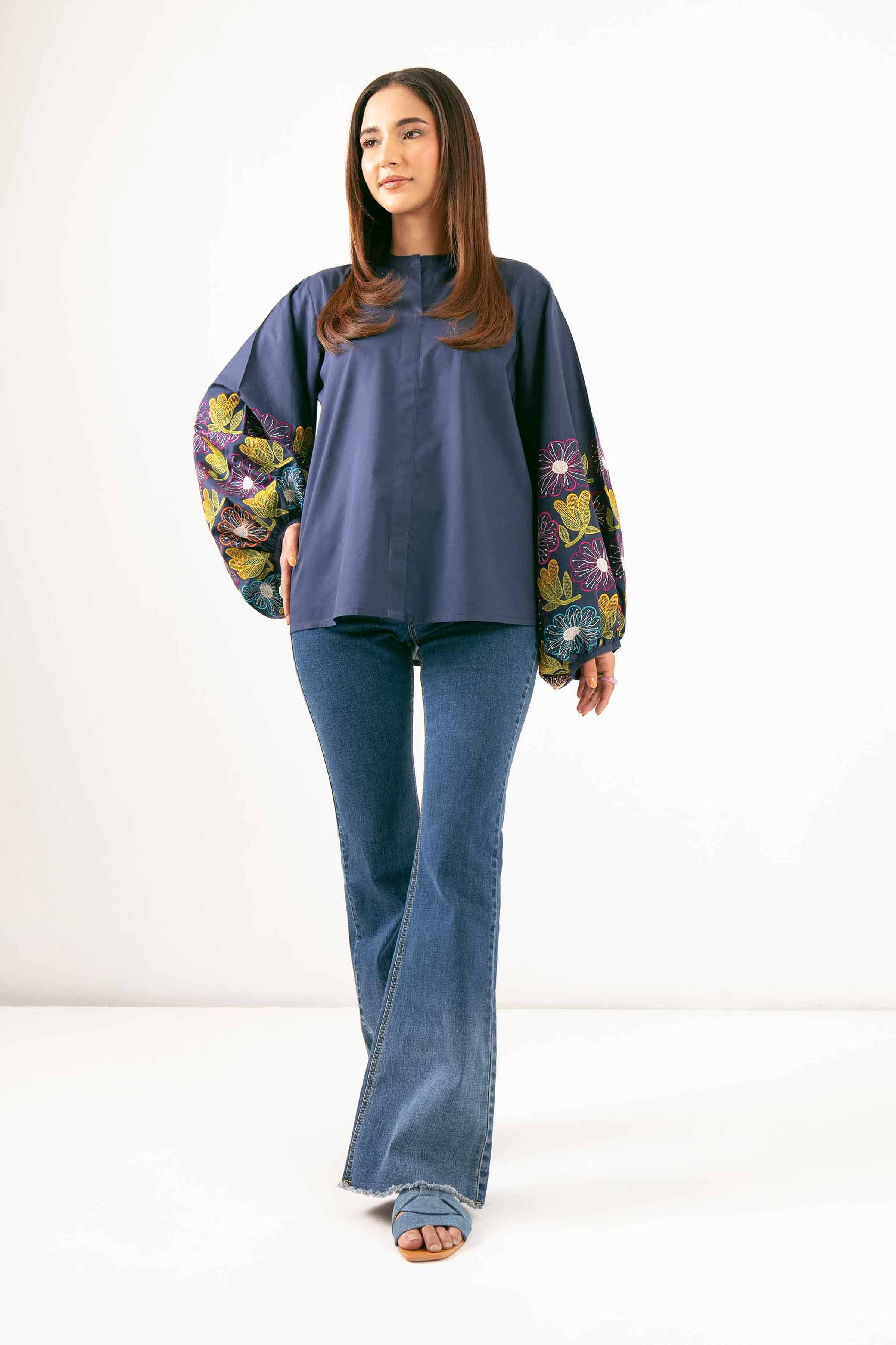 NishatUK - Blue Embroidered Cambric 1-piece ready to wear Tunic