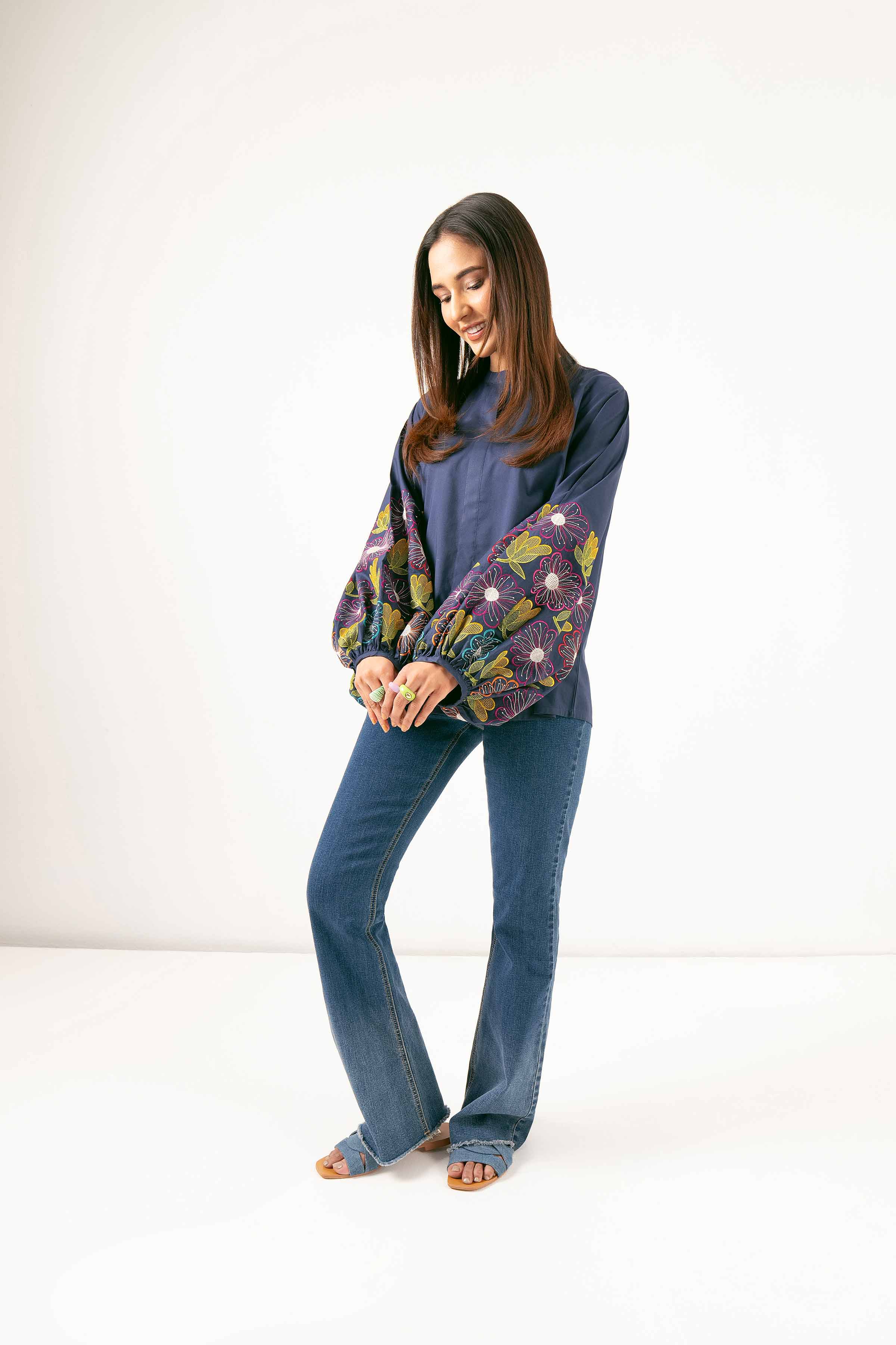 NishatUK - Blue Embroidered Cambric 1-piece ready to wear Tunic
