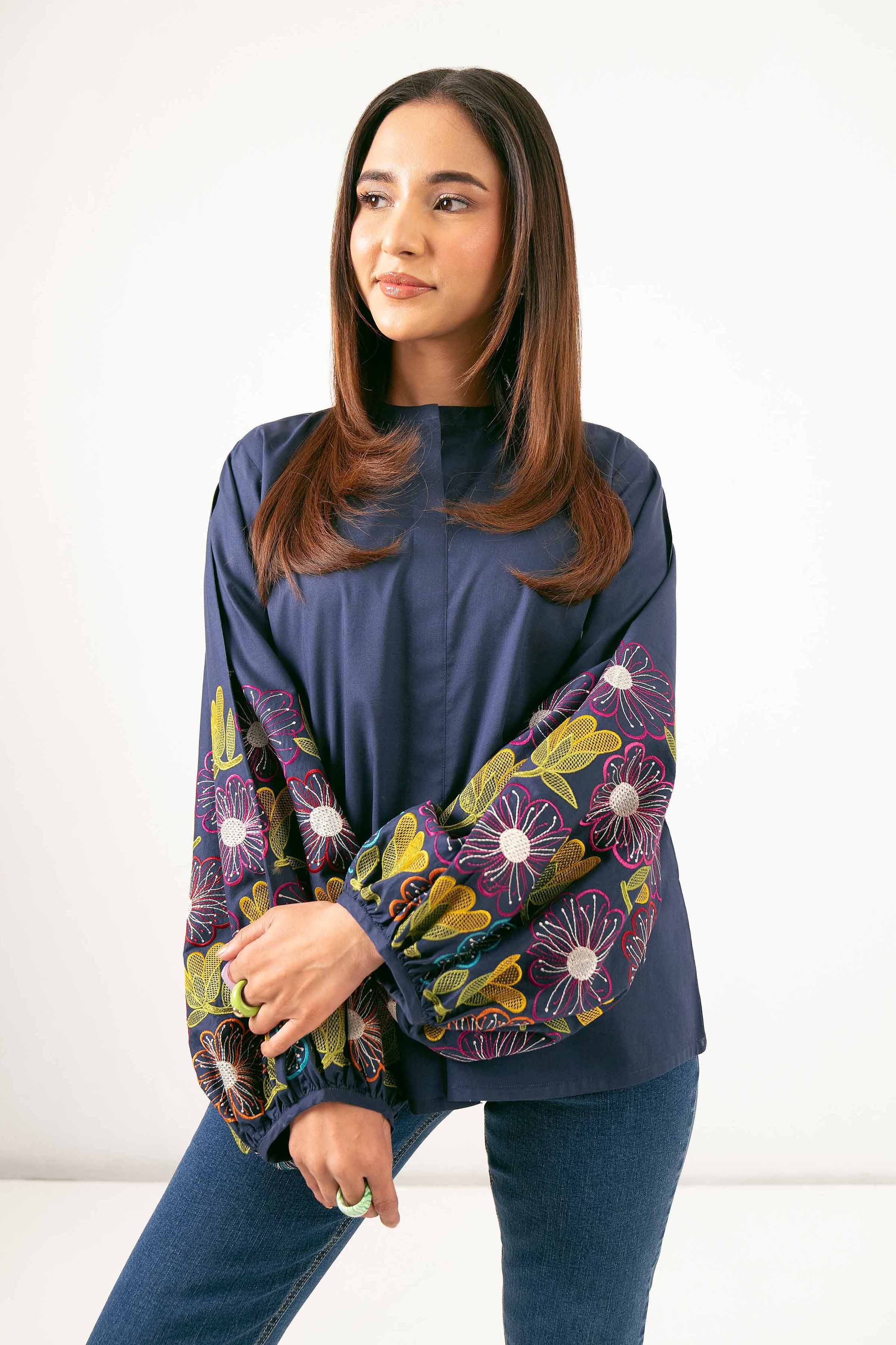 NishatUK - Blue Embroidered Cambric 1-piece ready to wear Tunic