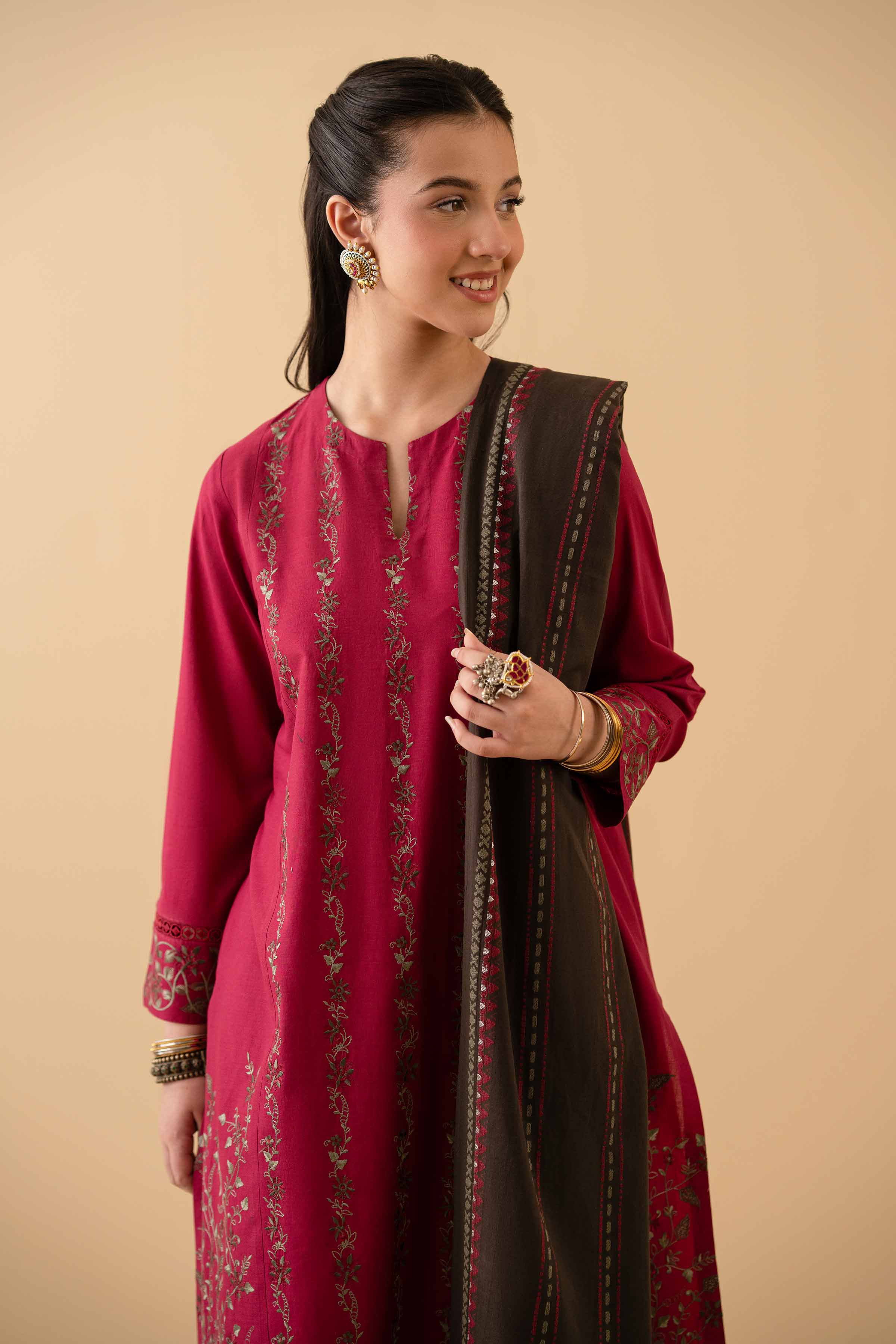 NishatUK - Maroon Embroidered Cambric 3-piece ready to wear Suit