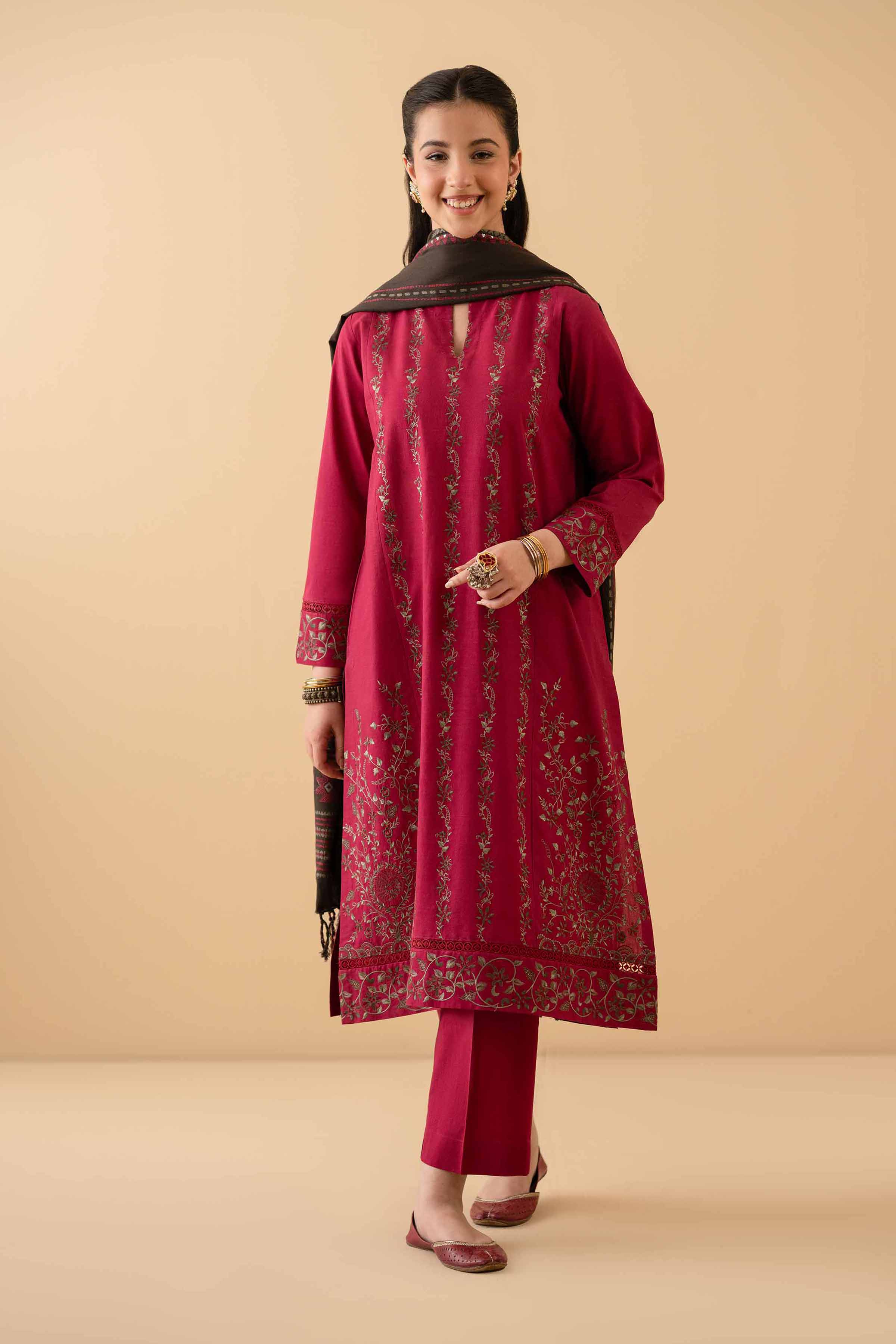 NishatUK - Maroon Embroidered Cambric 3-piece ready to wear Suit