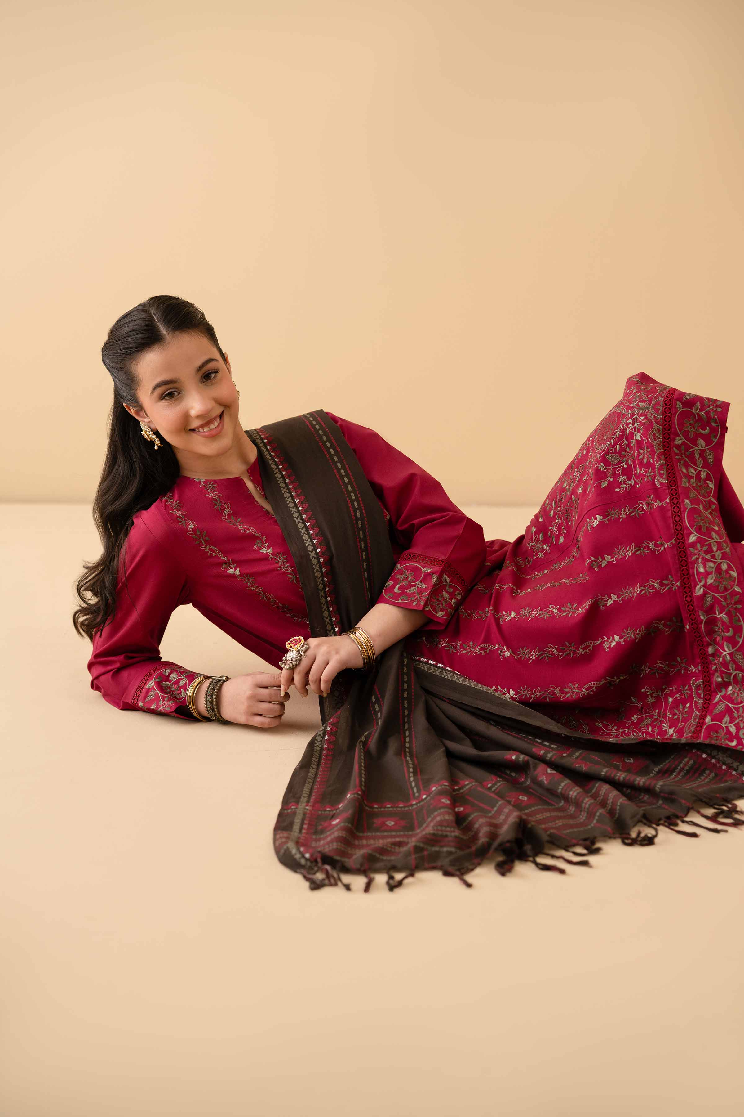 NishatUK - Maroon Embroidered Cambric 3-piece ready to wear Suit
