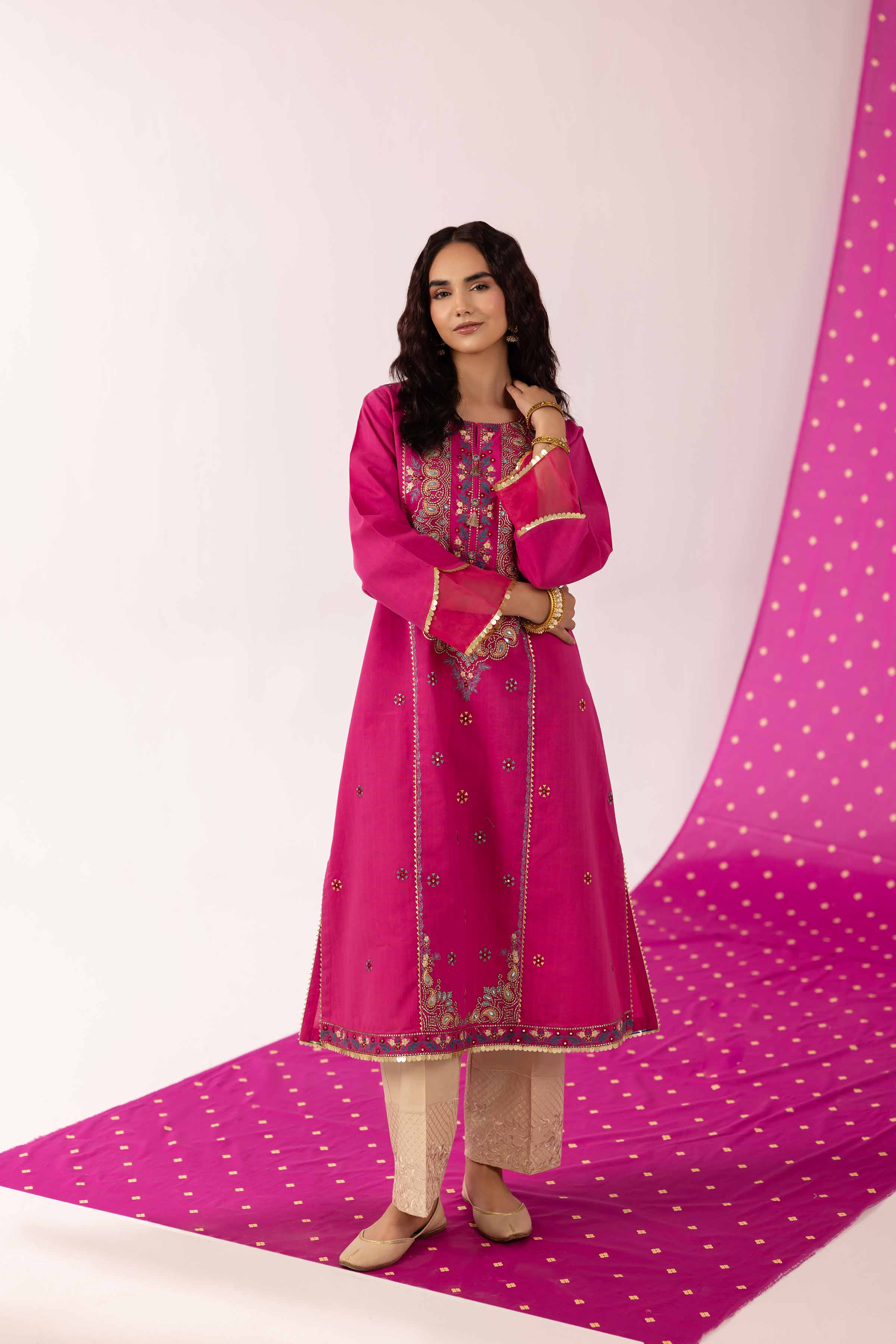 NishatUK - Pink Embroidered Yarn Dyed 1-piece ready to wear Shirt
