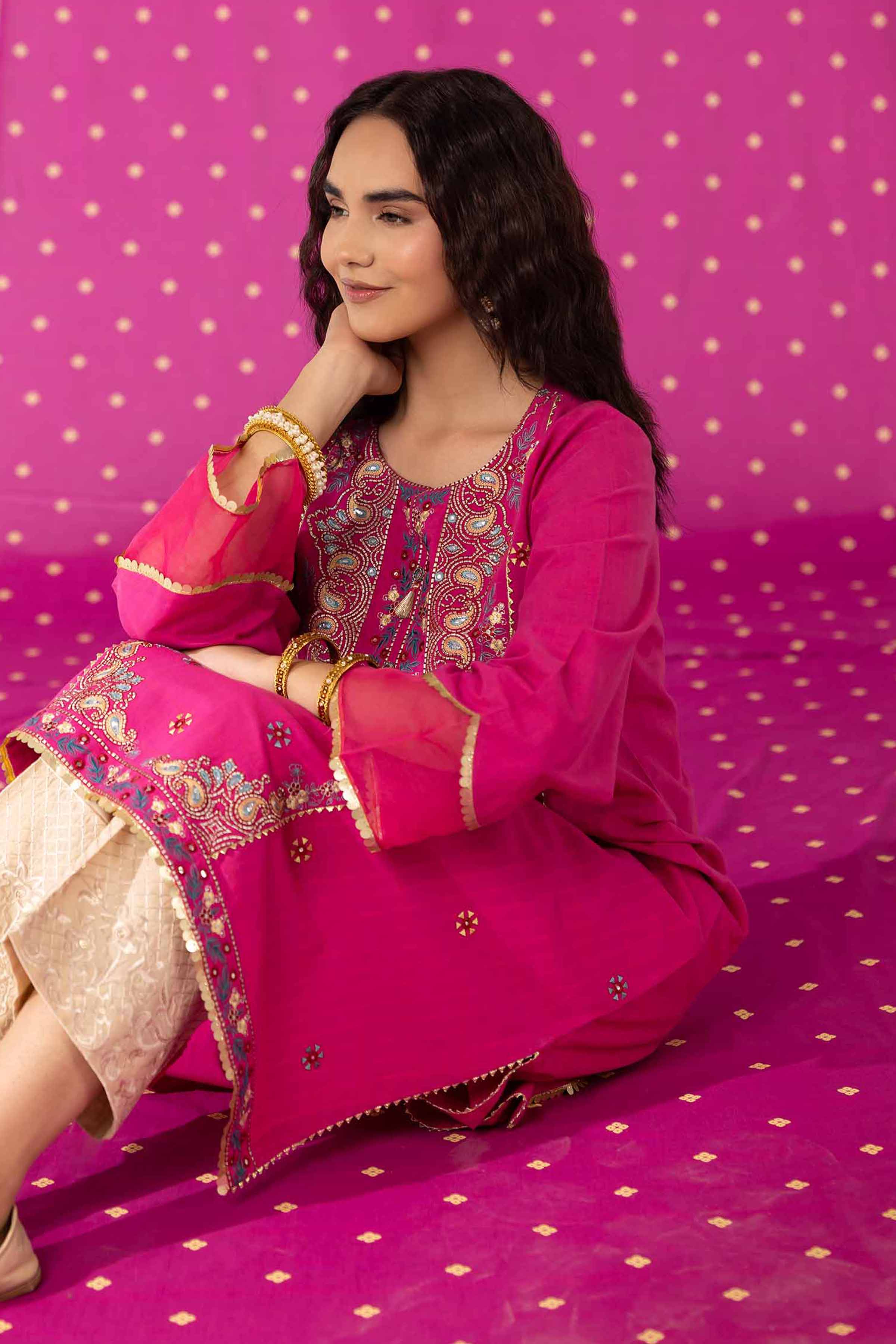 NishatUK - Pink Embroidered Yarn Dyed 1-piece ready to wear Shirt