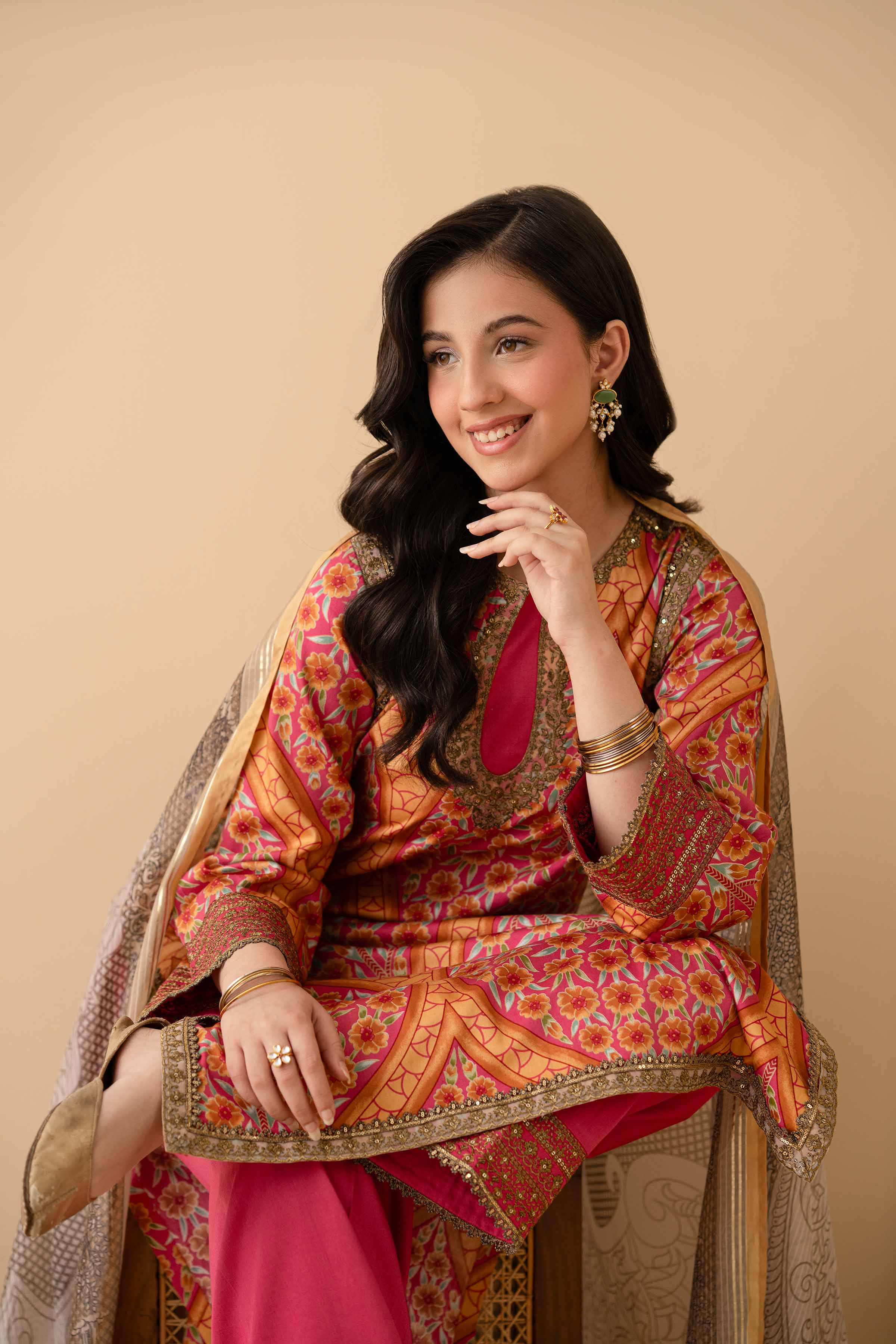 NishatUK - Pink Embroidered Satin 3-piece ready to wear Suit