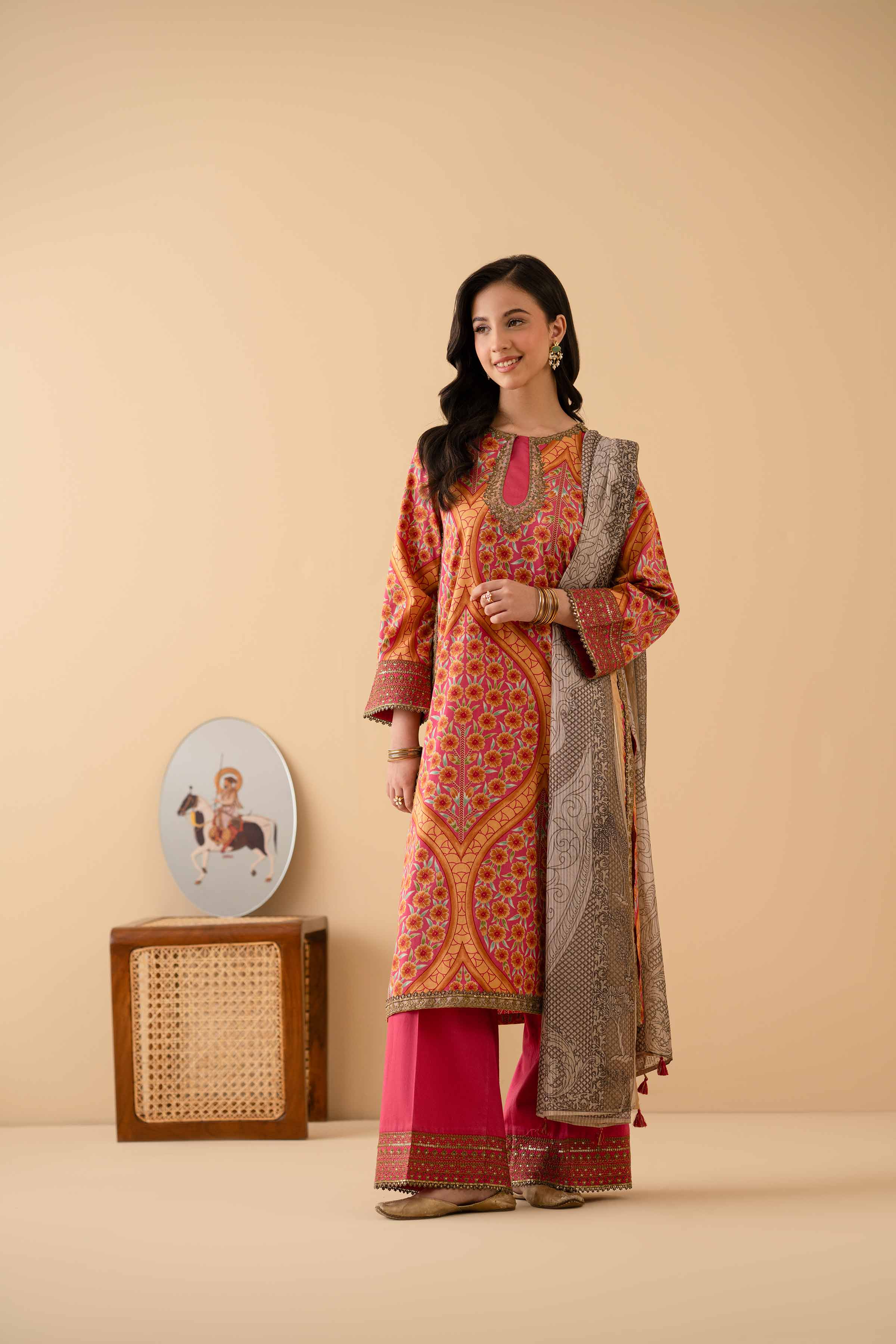 NishatUK - Pink Embroidered Satin 3-piece ready to wear Suit