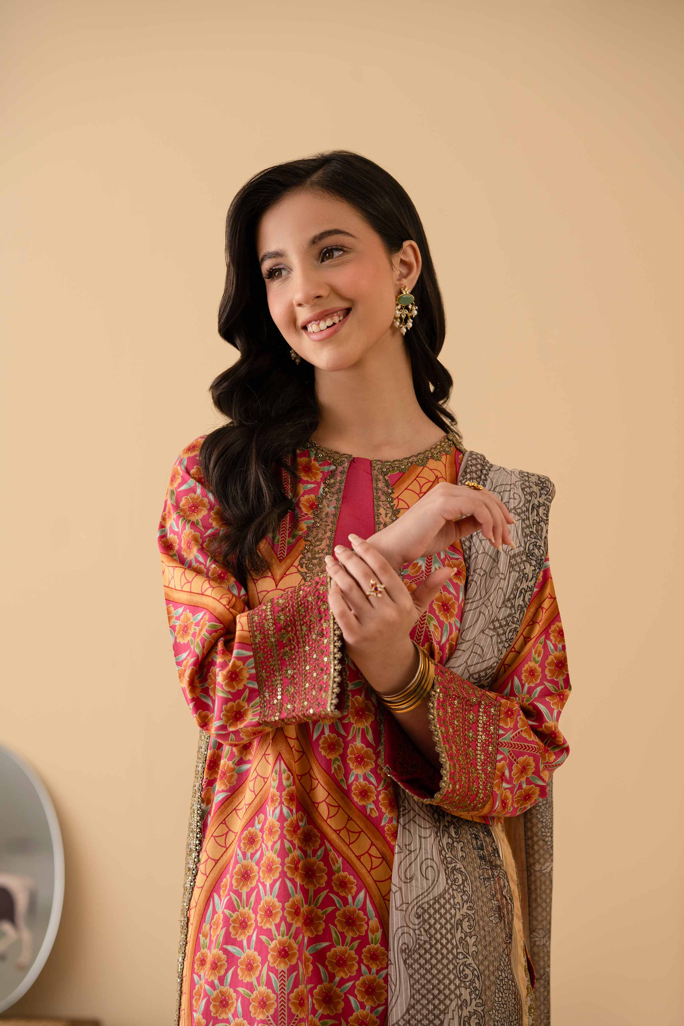 NishatUK - Pink Embroidered Satin 3-piece ready to wear Suit