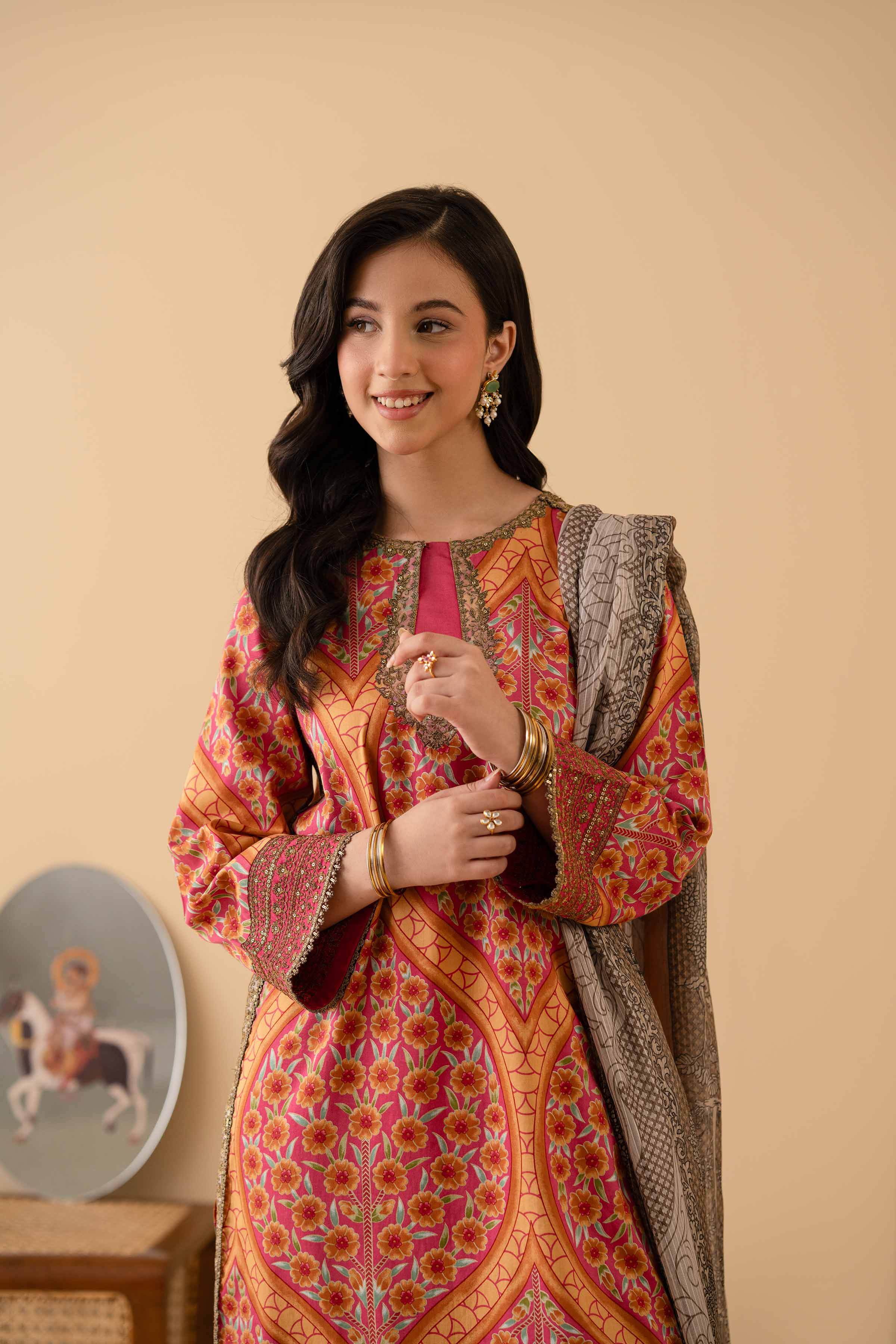 NishatUK - Pink Embroidered Satin 3-piece ready to wear Suit