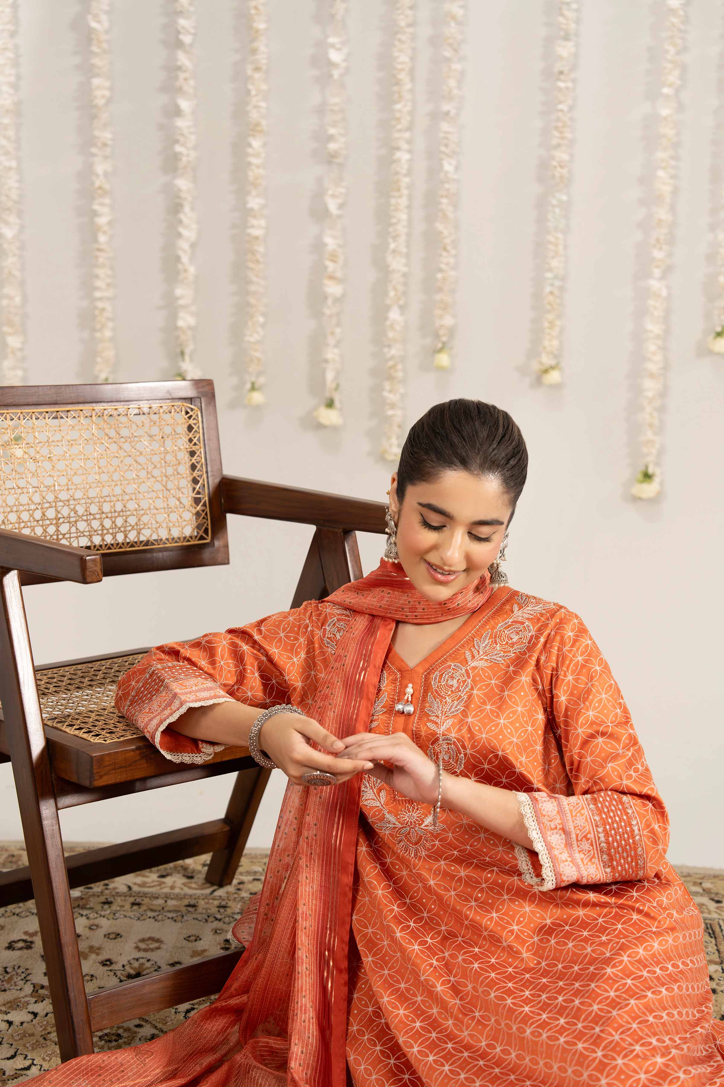 Nishat UK - Orange Embroidered Satin 3 Pieces ready to wear Suit