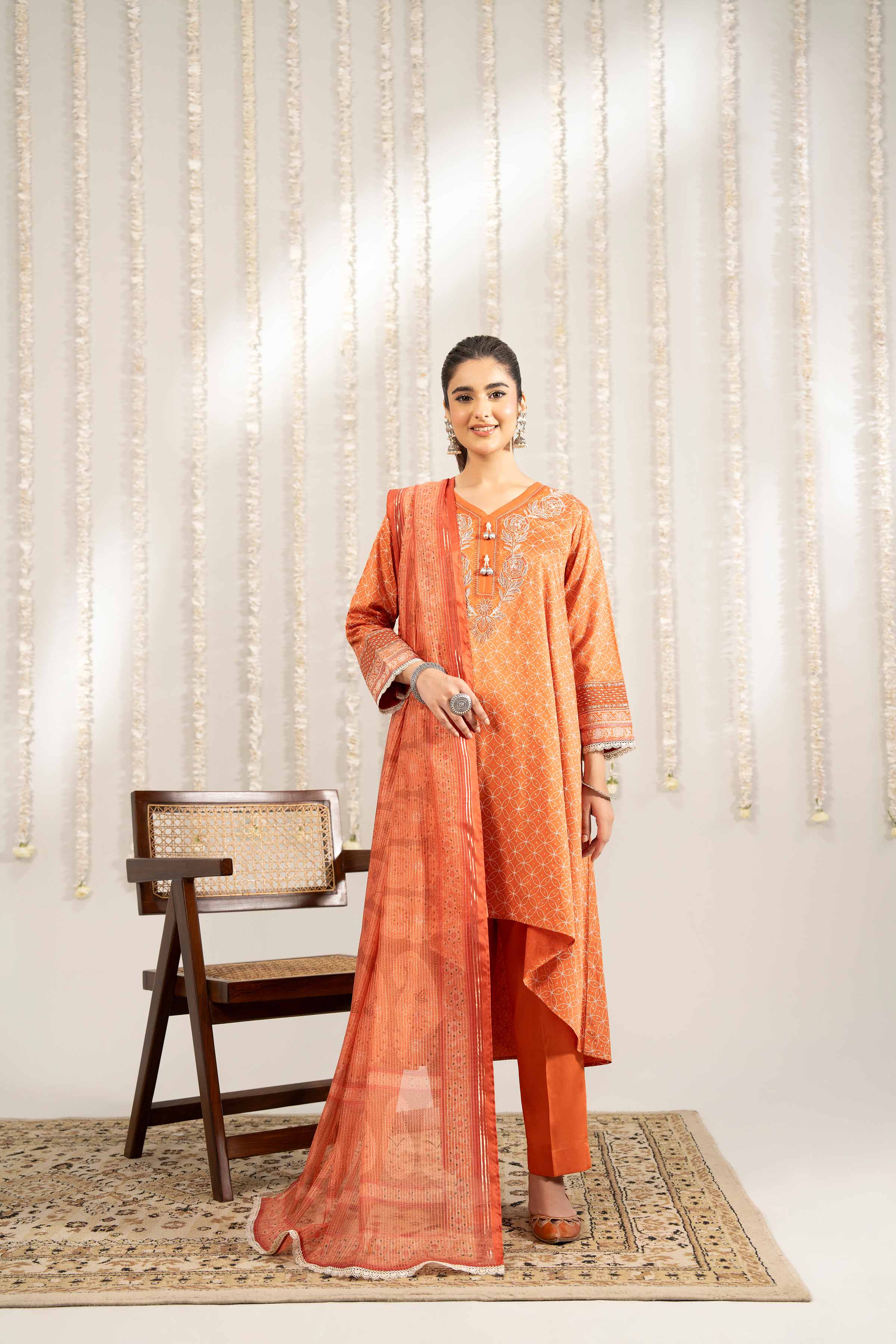Nishat UK - Orange Embroidered Satin 3 Pieces ready to wear Suit