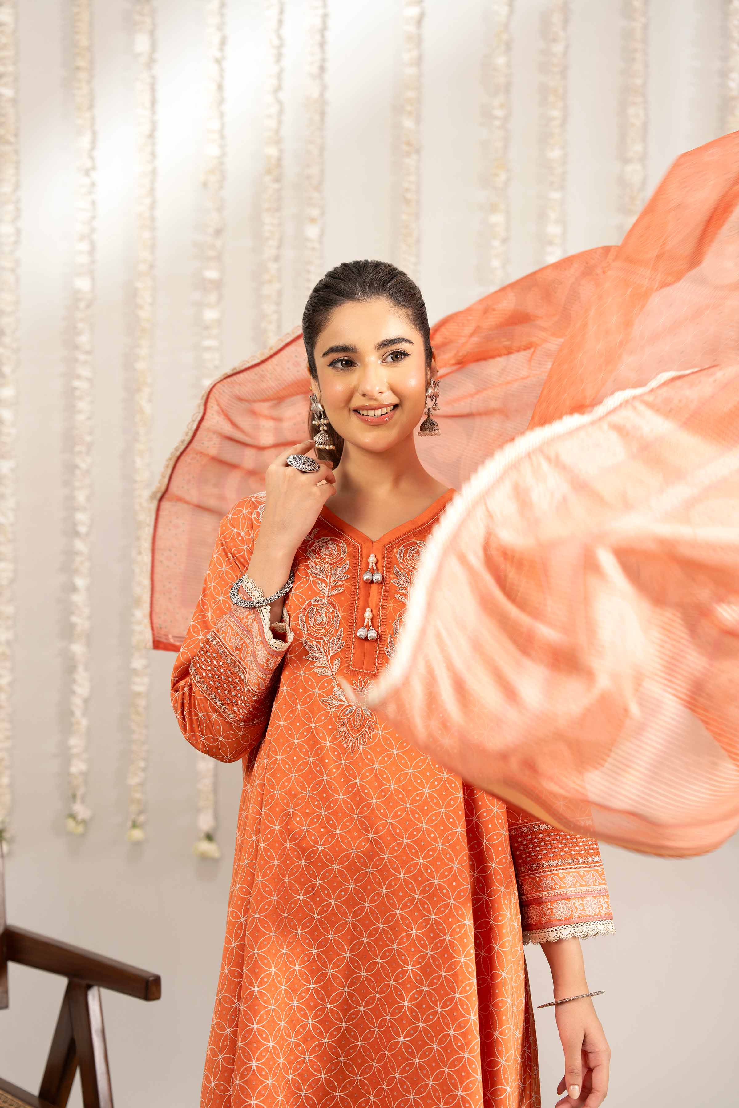 Nishat UK - Orange Embroidered Satin 3 Pieces ready to wear Suit