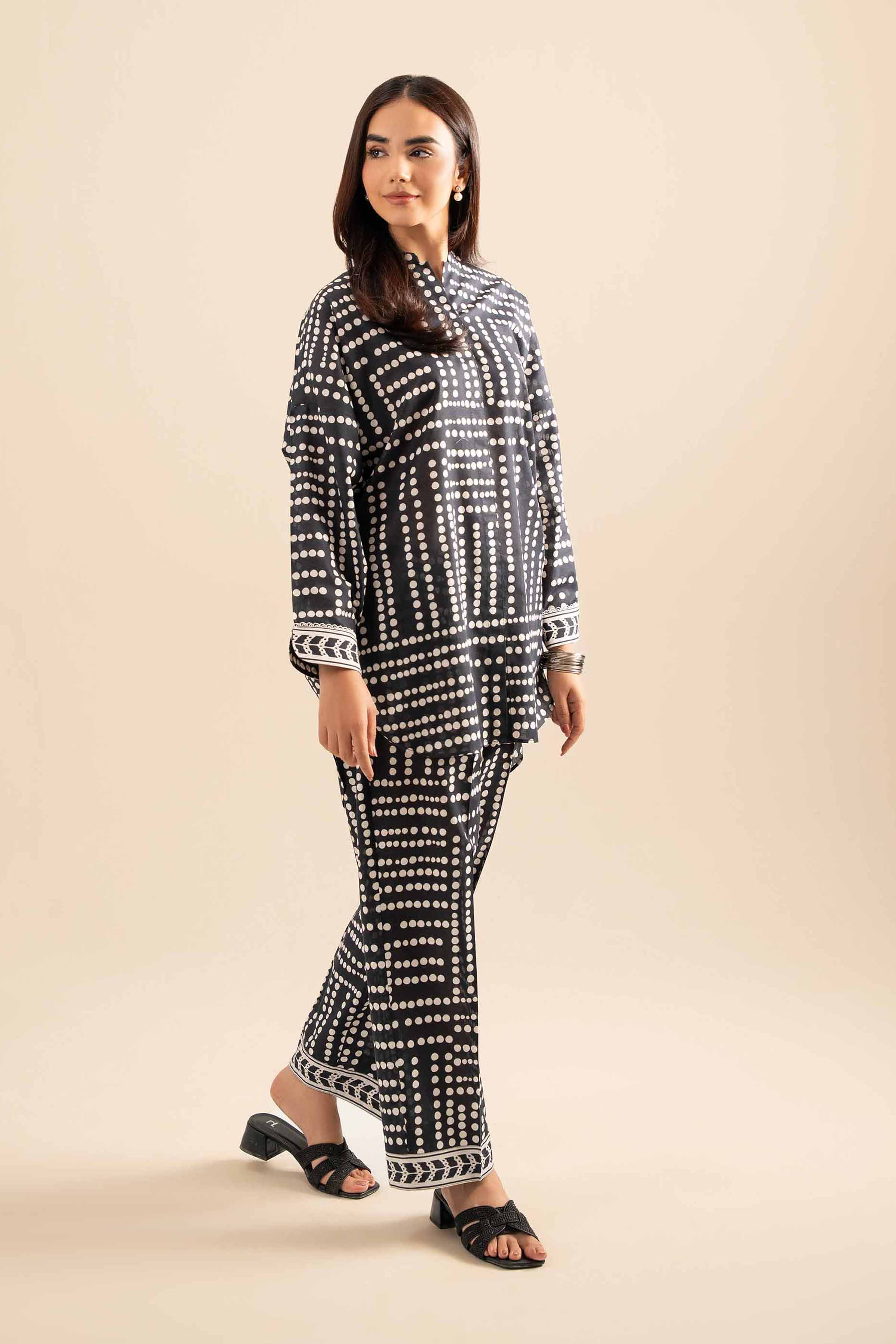 NishatUK - Black Printed Cotton 2-piece ready to wear Dress