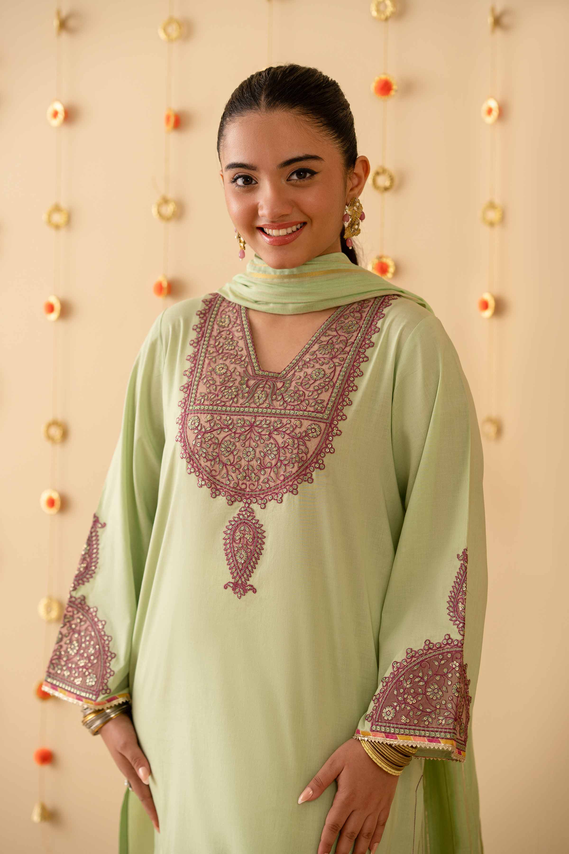 NishatUK - Green Embroidered Cambric 2-piece ready to wear Dress