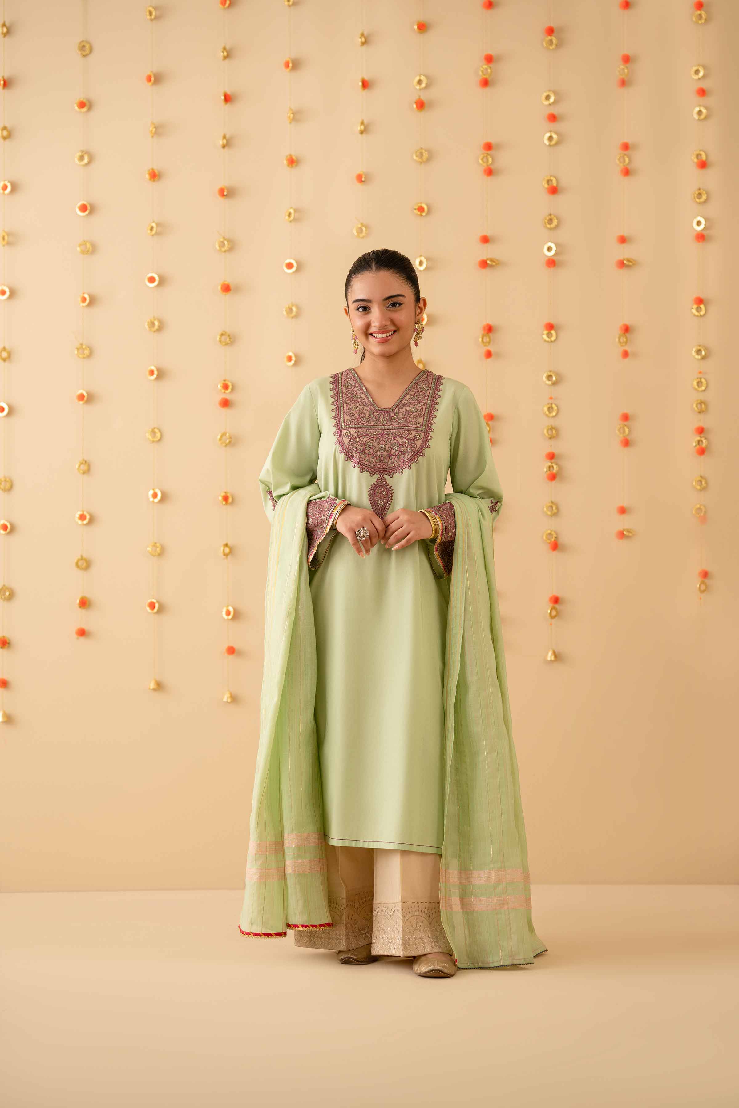 NishatUK - Green Embroidered Cambric 2-piece ready to wear Dress
