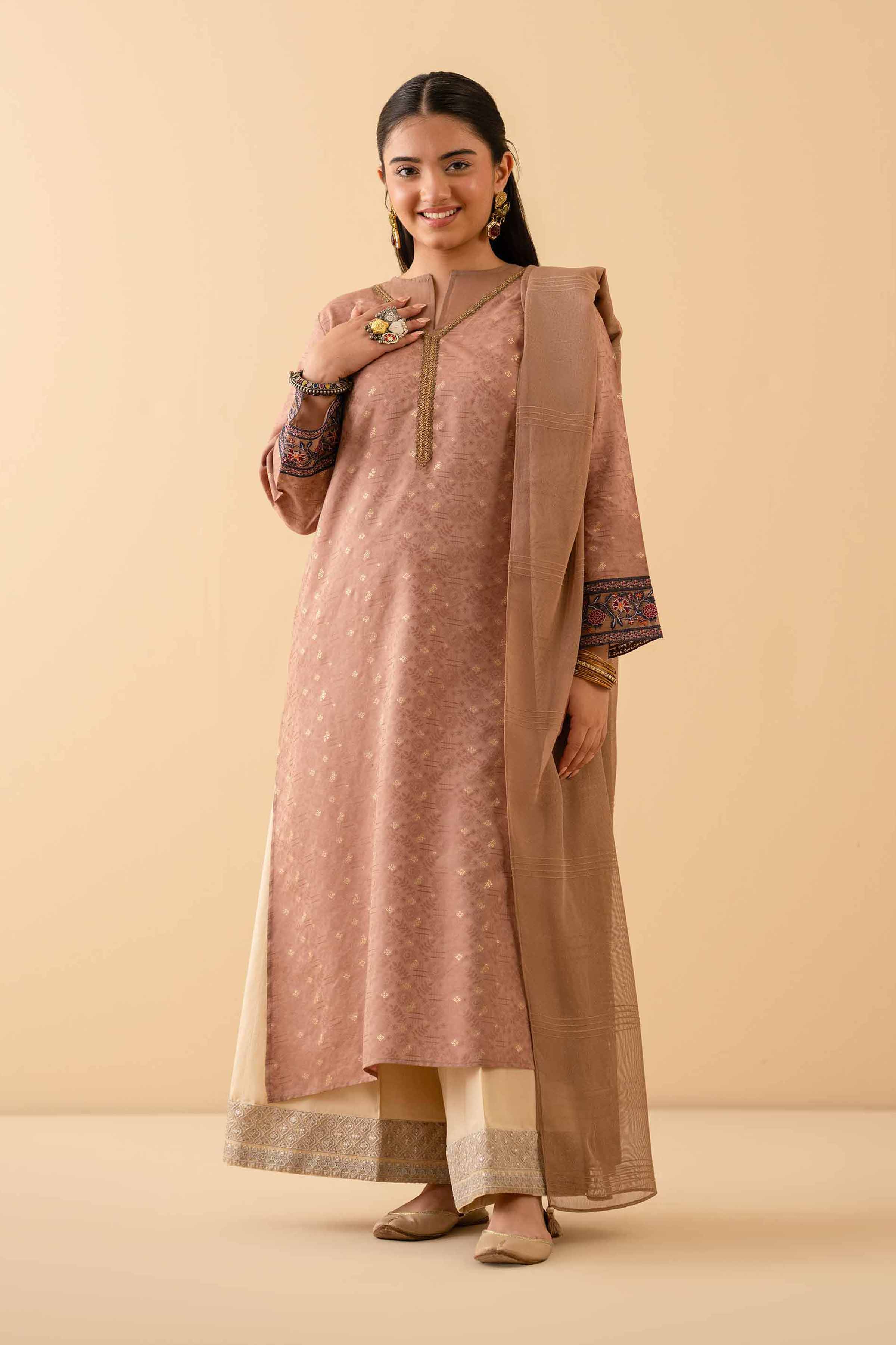 NishatUK - Brown Embroidered Jacquard 2-piece ready to wear Dress