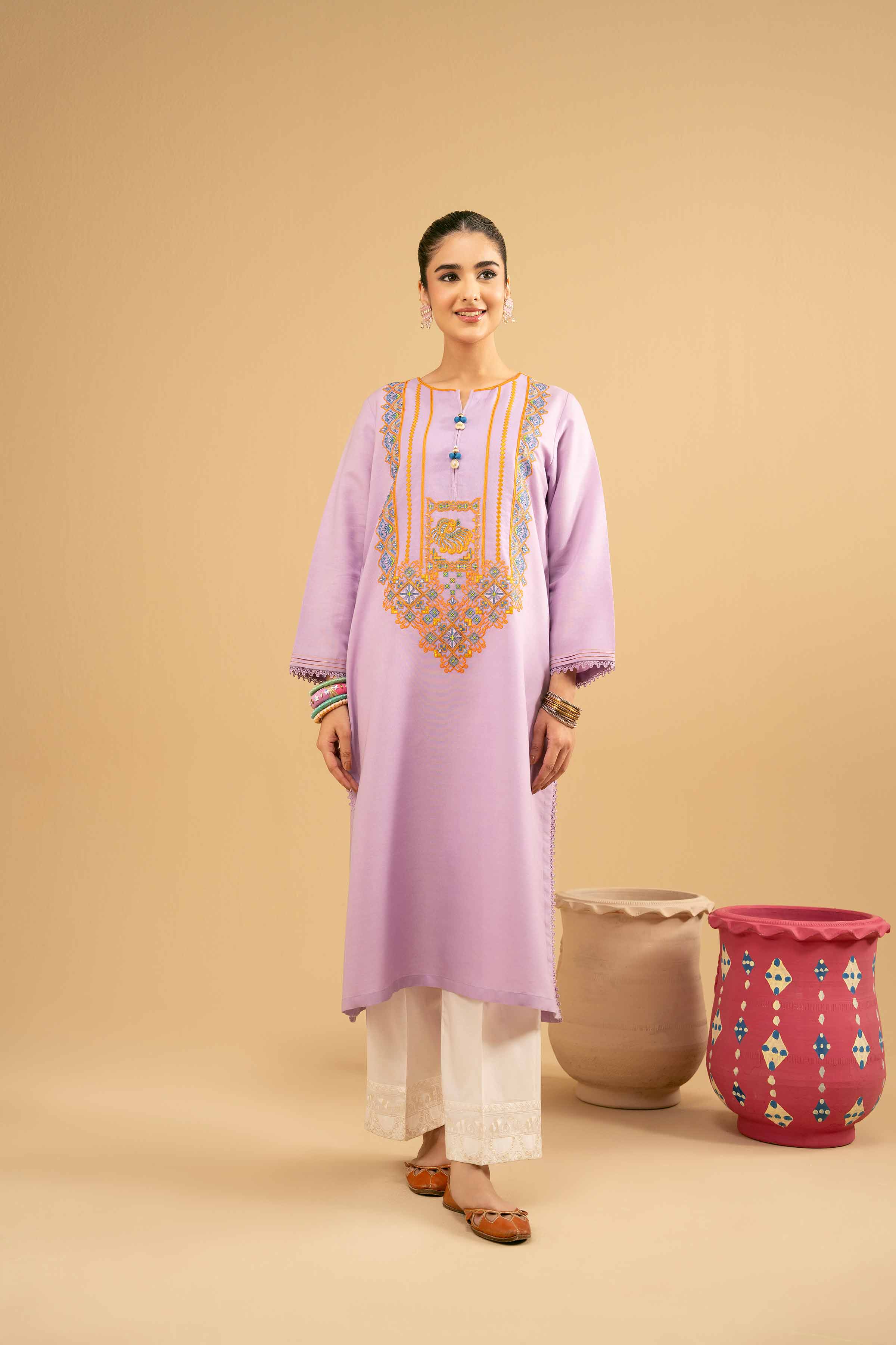 NishatUK - Purple Embroidered Cotton 1-piece ready to wear Shirt