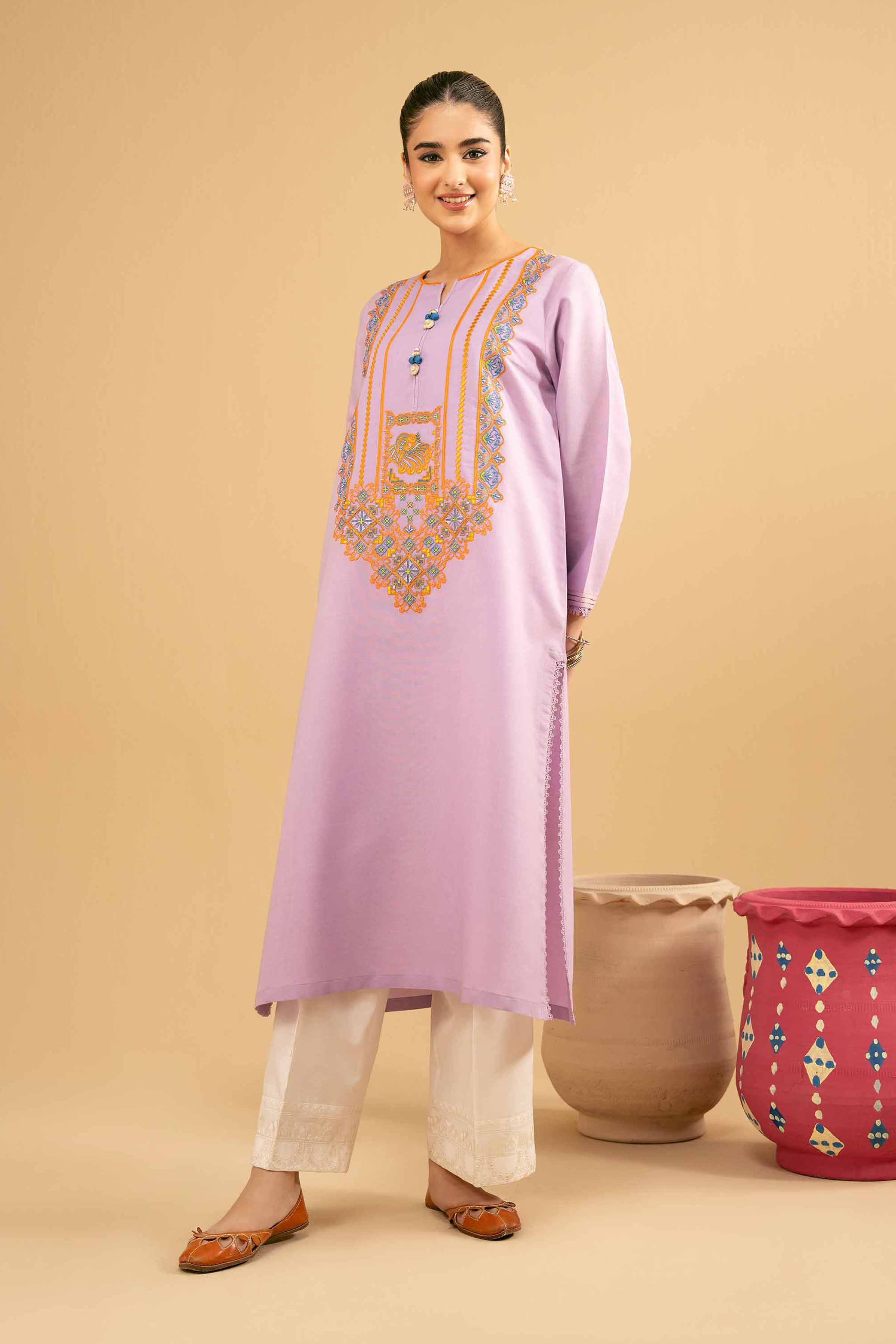 NishatUK - Purple Embroidered Cotton 1-piece ready to wear Shirt