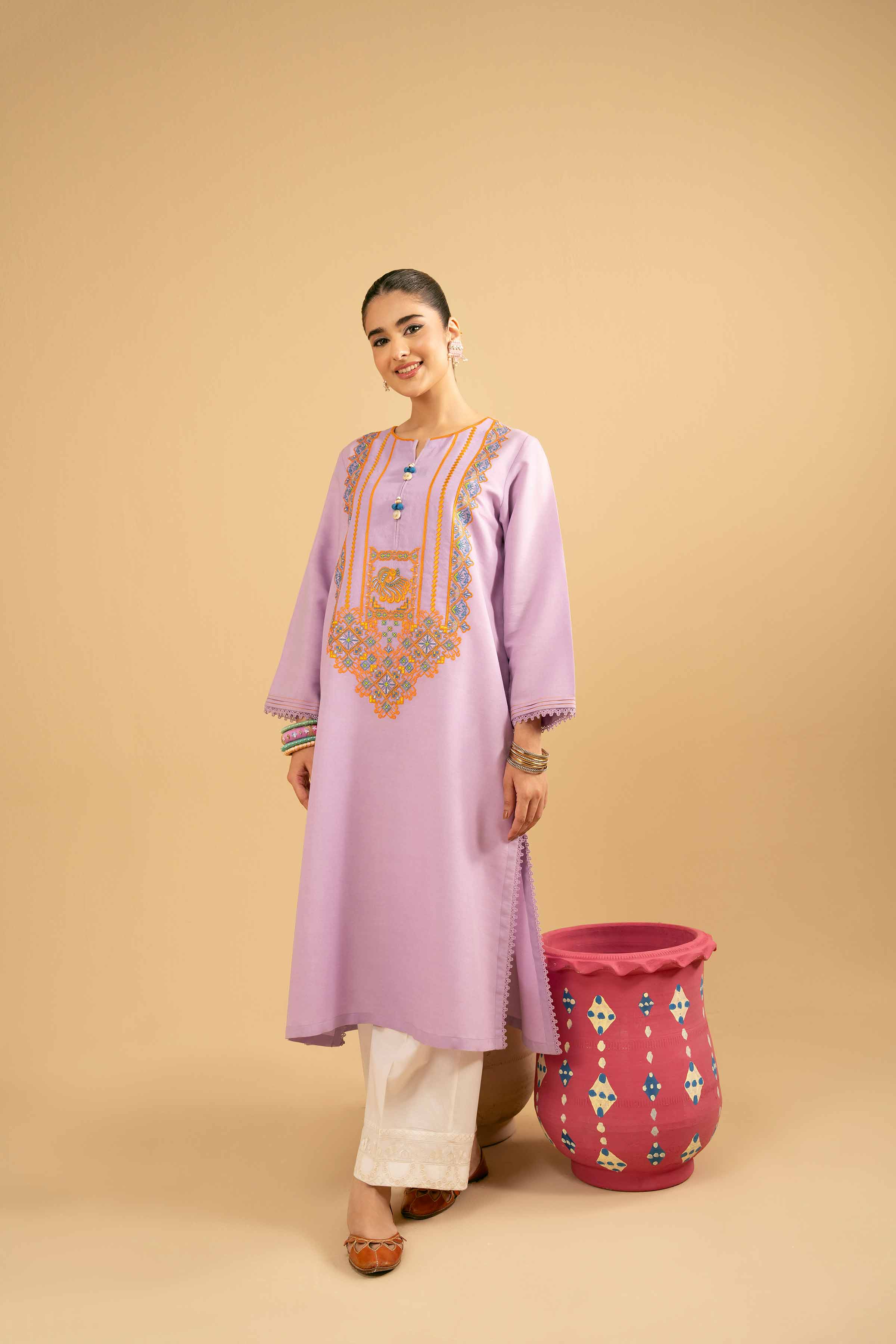 NishatUK - Purple Embroidered Cotton 1-piece ready to wear Shirt