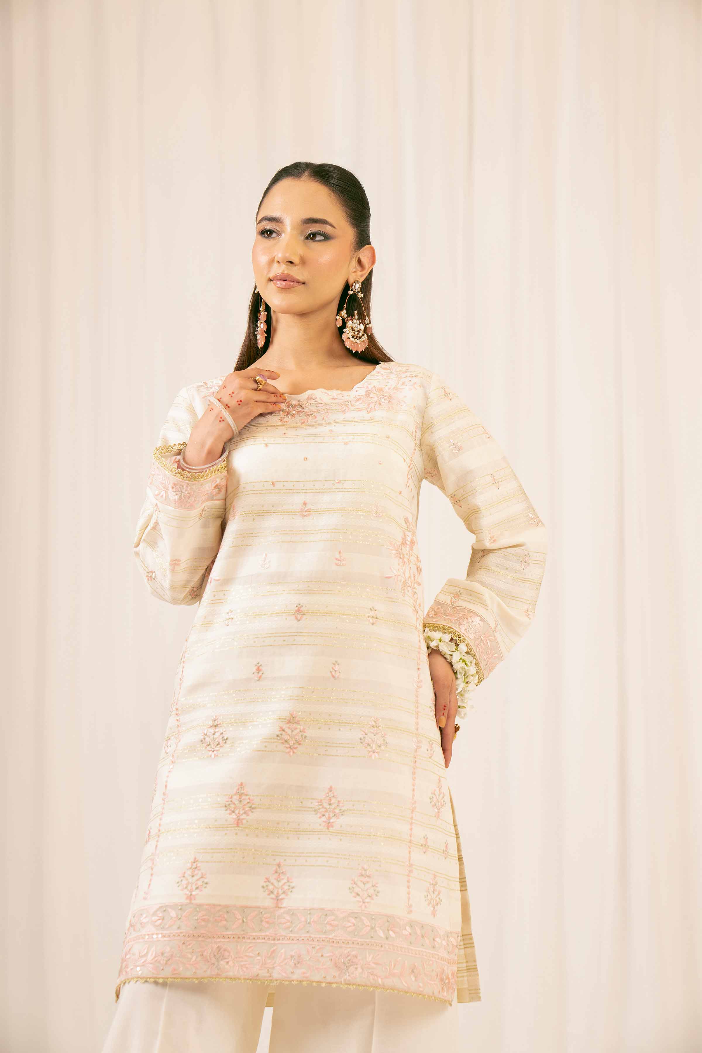 NishatUK - Beige Embroidered Jacquard 2-piece ready to wear Dress
