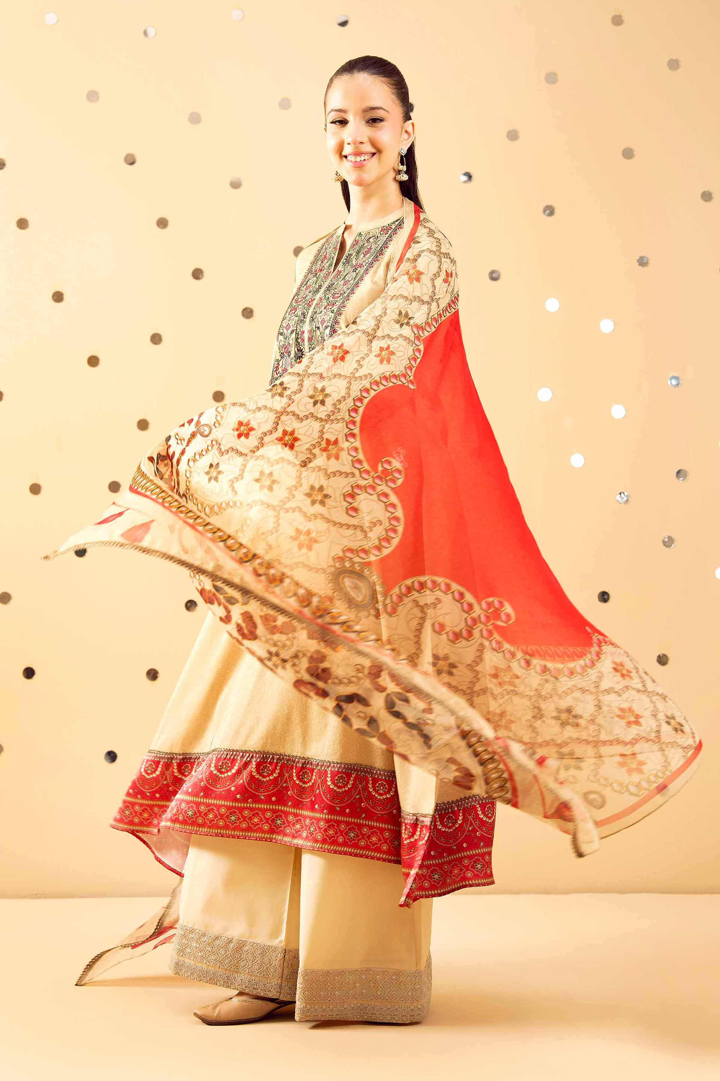 NishatUK - Beige Embroidered Lawn 2-piece ready to wear Dress