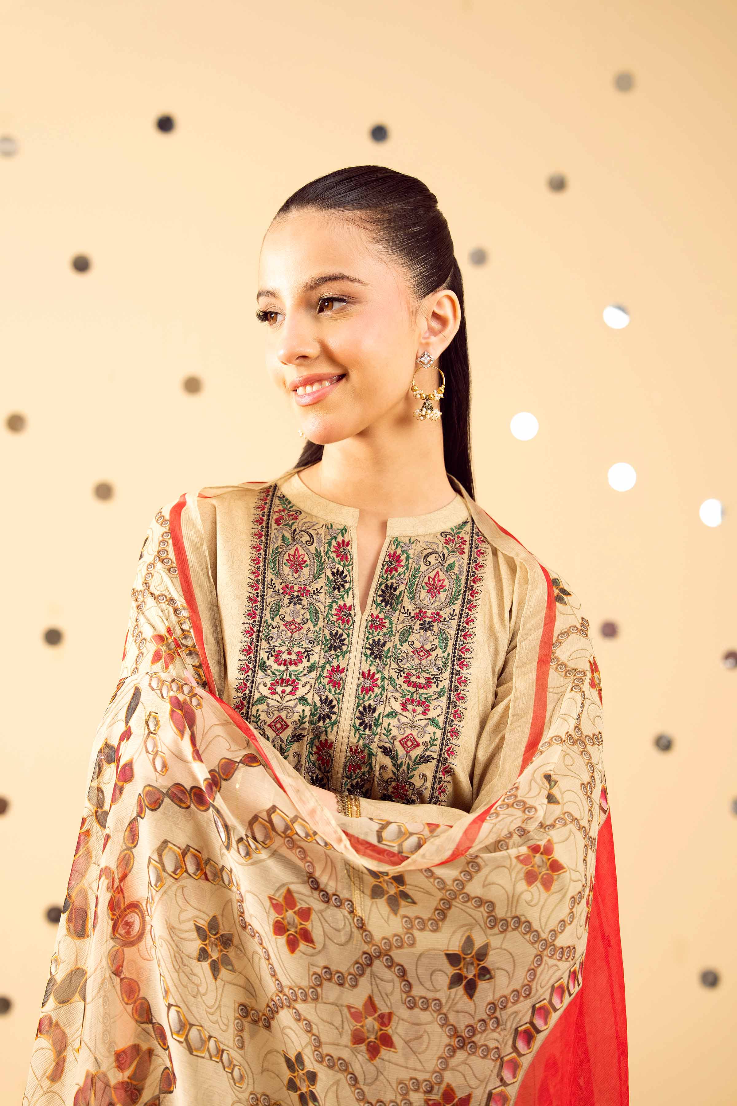 NishatUK - Beige Embroidered Lawn 2-piece ready to wear Dress