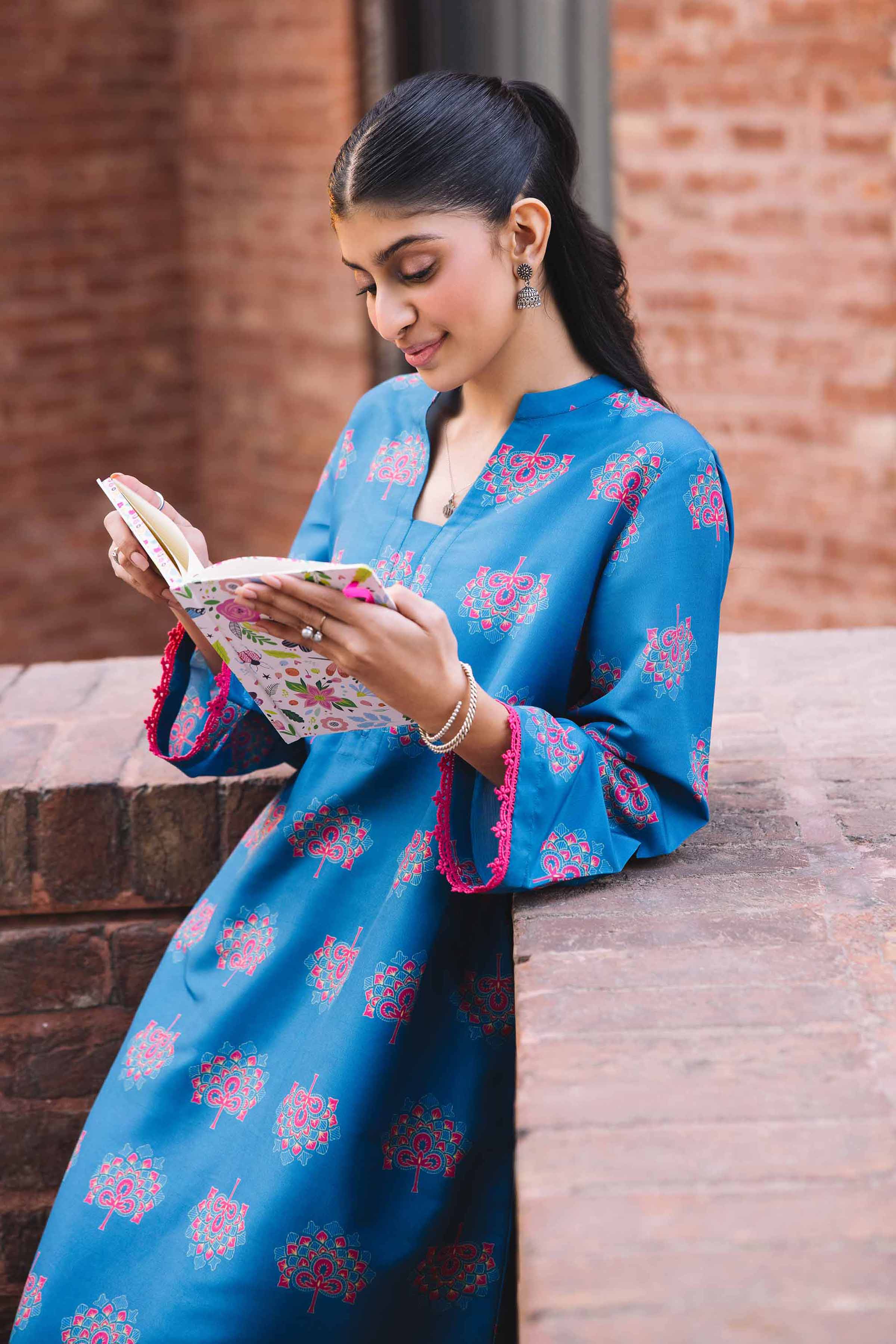NishatUK - Blue Printed Crepe 2-piece ready to wear Dress
