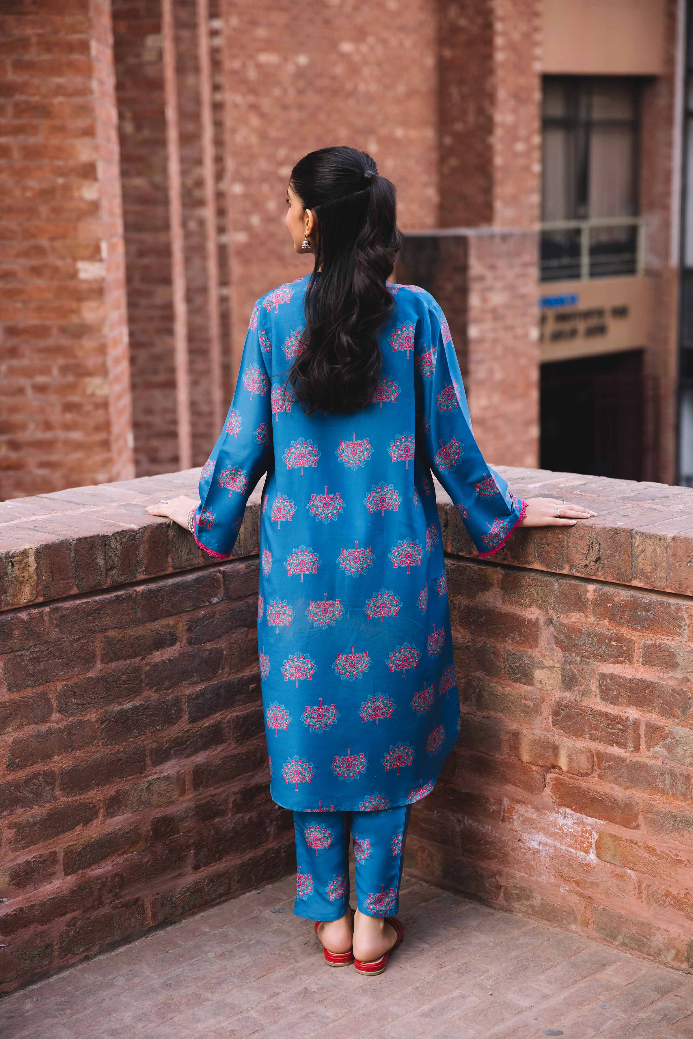 NishatUK - Blue Printed Crepe 2-piece ready to wear Dress