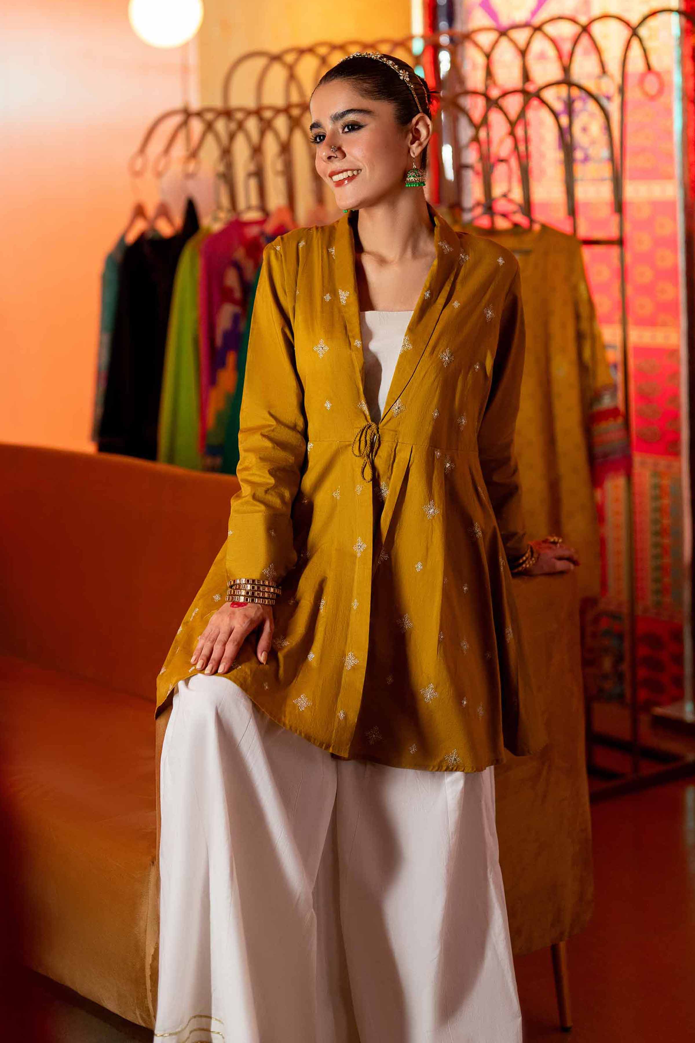 NishatUK - Gold Embroidered Cambric 1-piece ready to wear Tunic