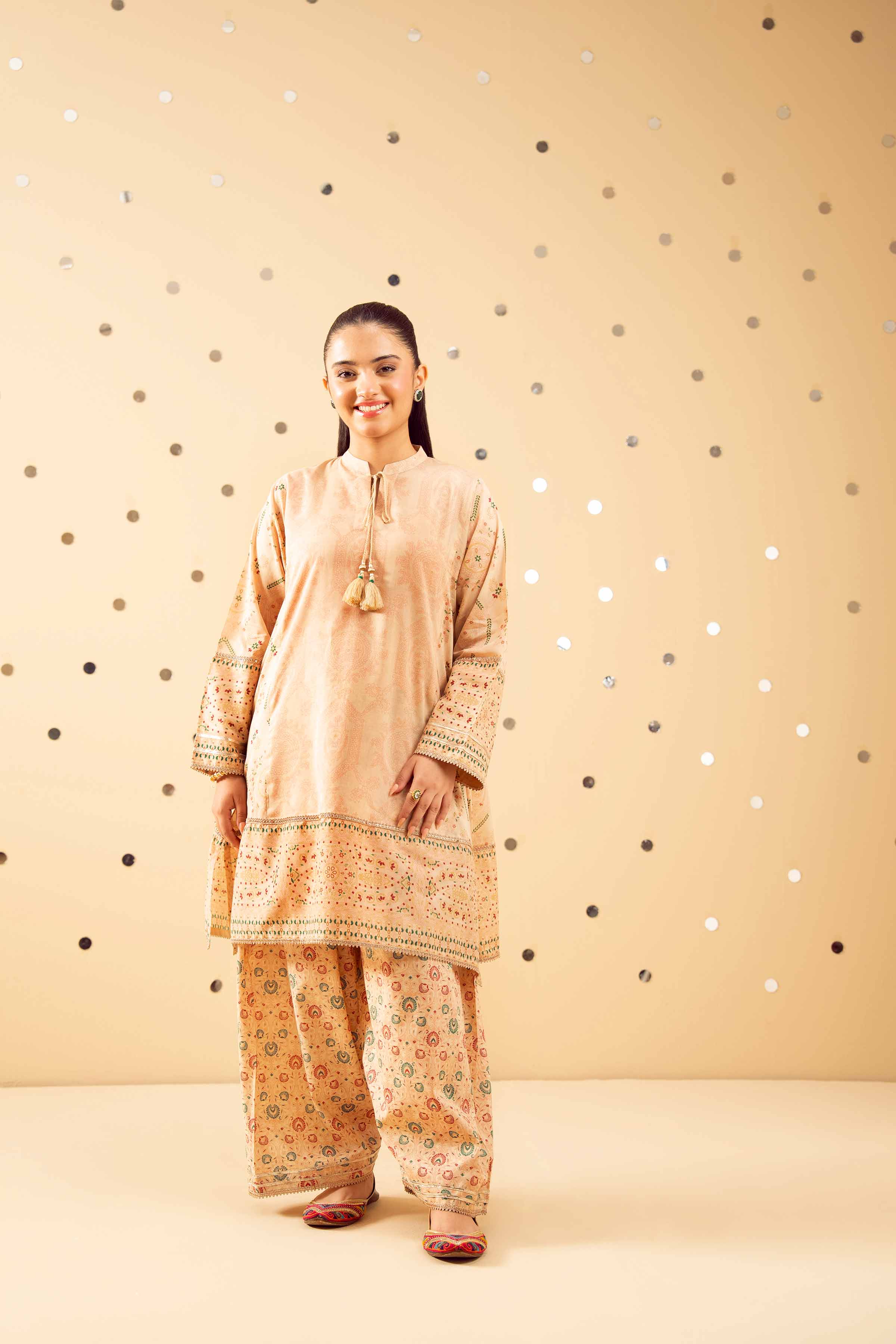 NishatUK - Beige Printed Lawn 2-piece ready to wear Dress