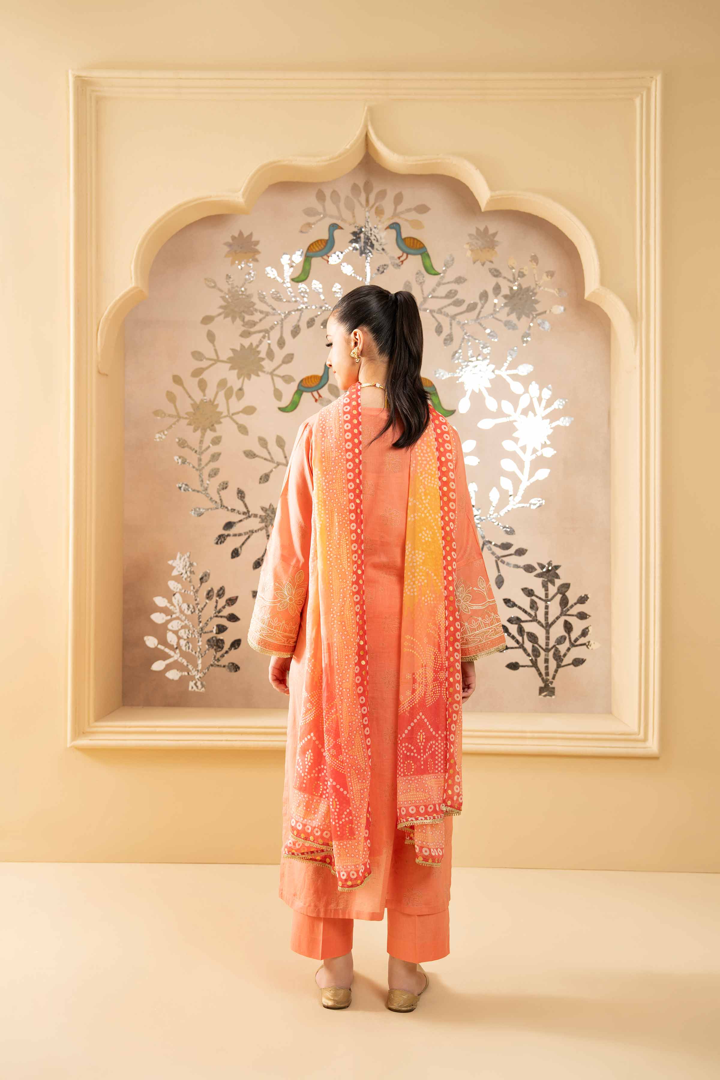 NishatUK - Peach Embroidered Lawn 3-piece ready to wear Suit
