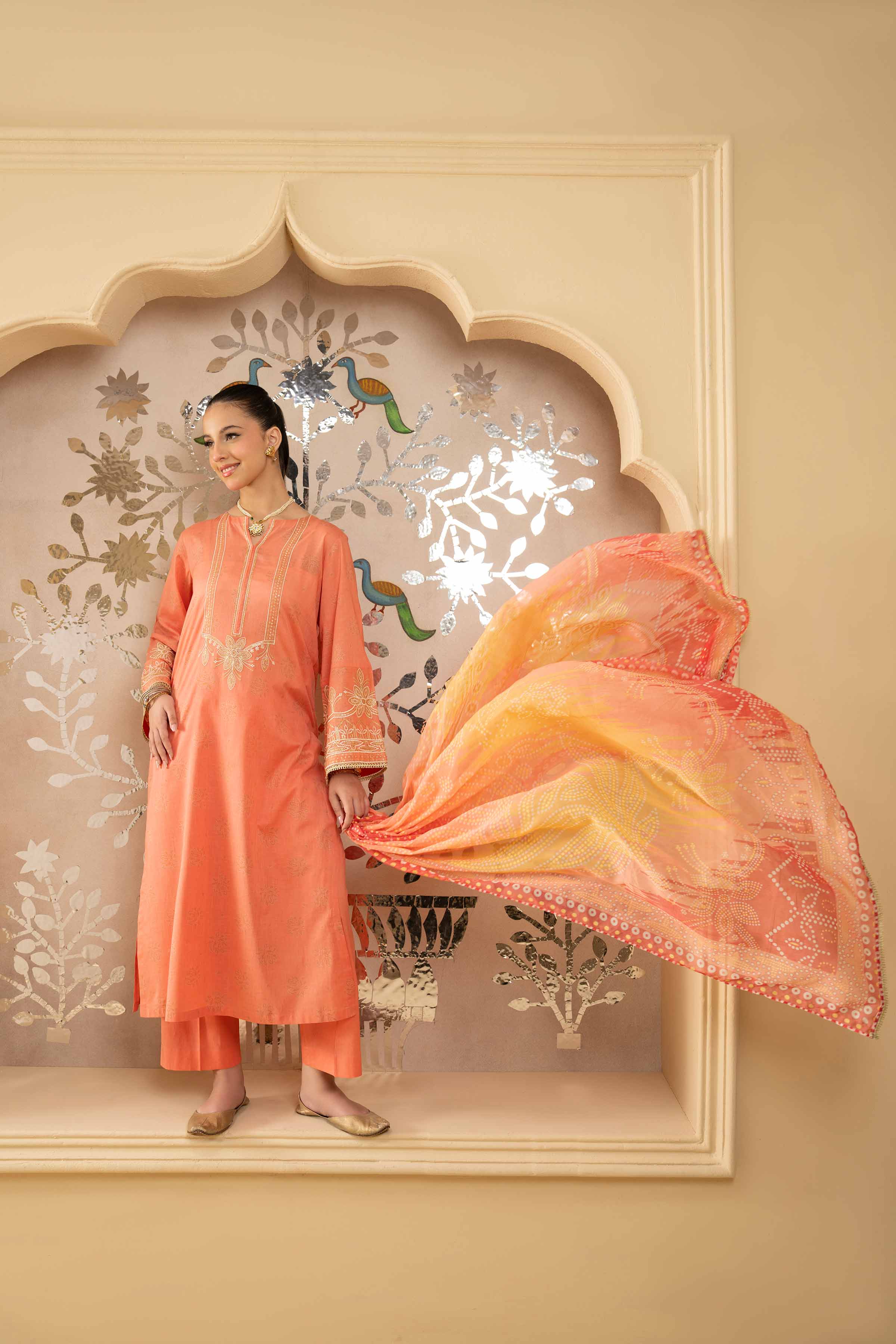 NishatUK - Peach Embroidered Lawn 3-piece ready to wear Suit
