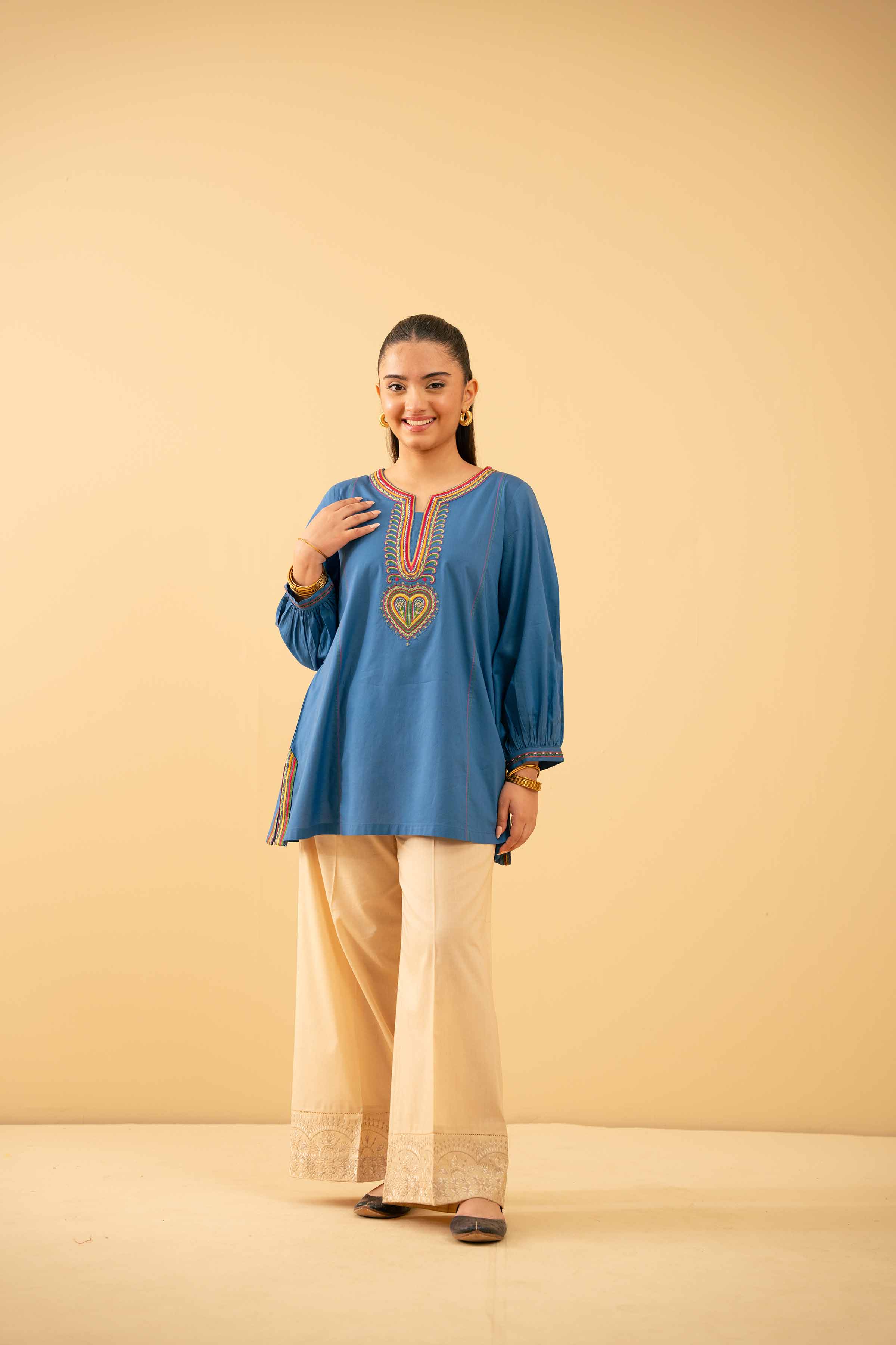 NishatUK - Blue Embroidered Cambric 1-piece ready to wear Tunic