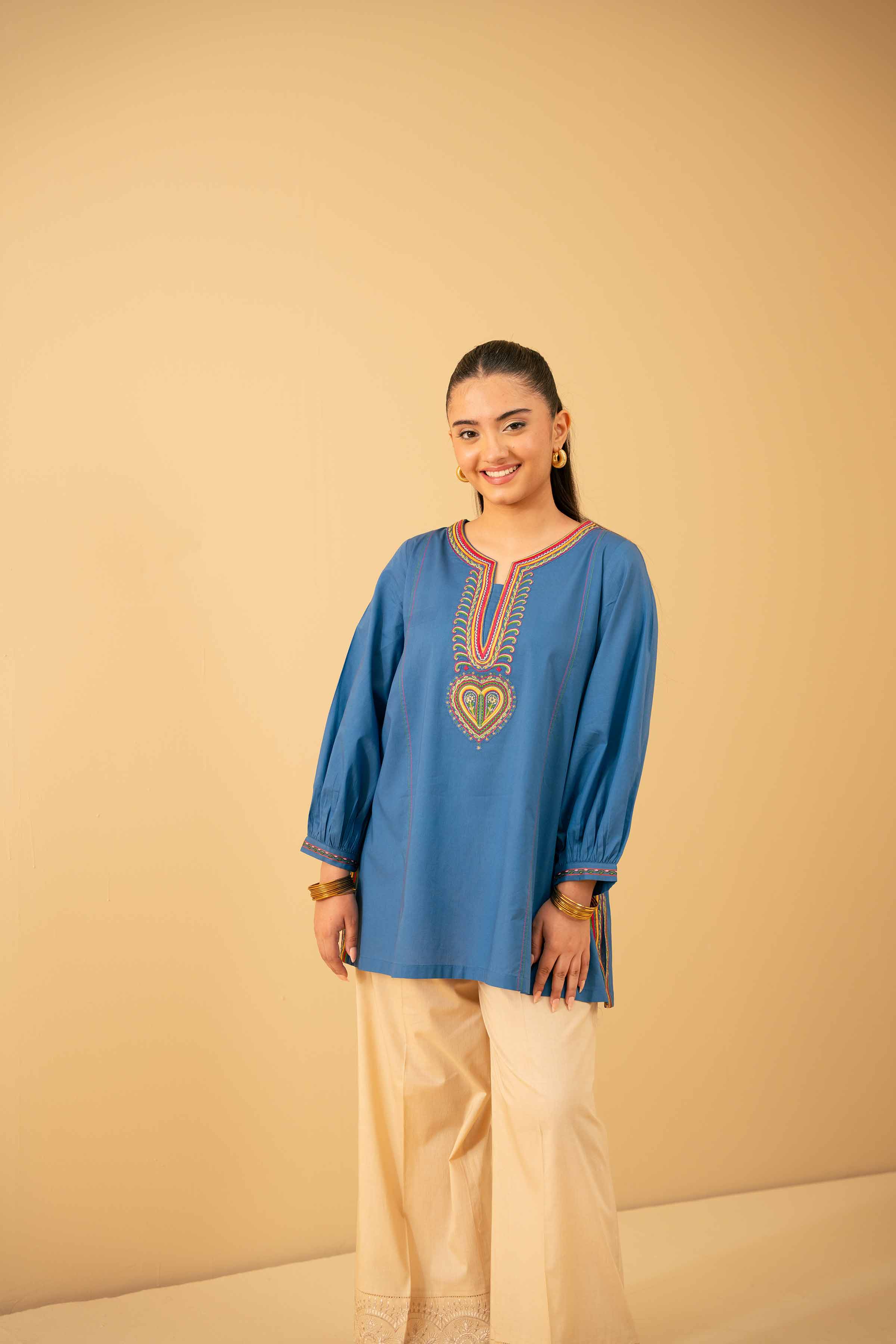 NishatUK - Blue Embroidered Cambric 1-piece ready to wear Tunic